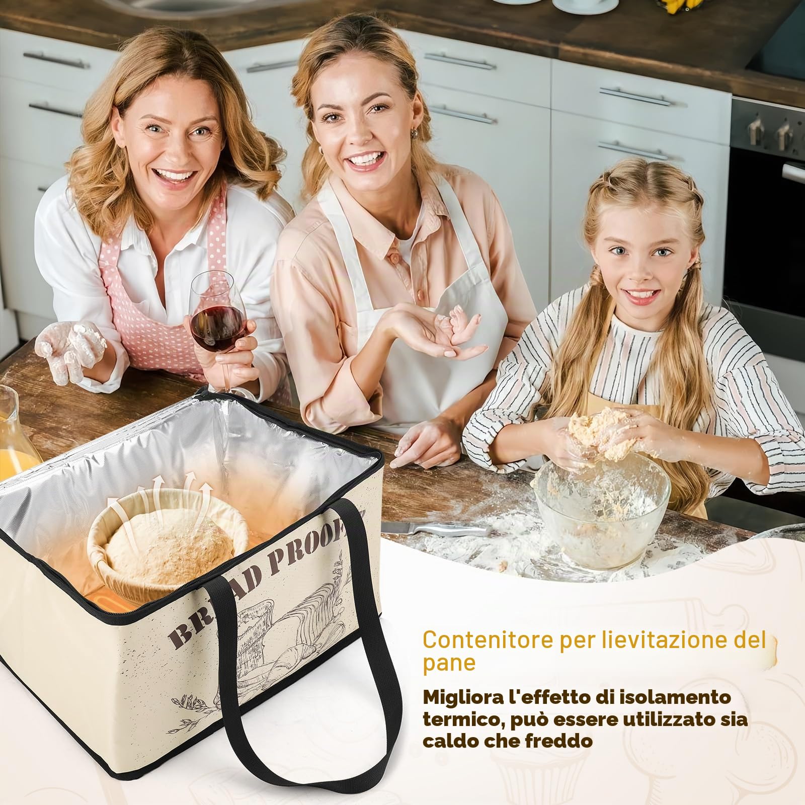 Scatola di lievitazione per pane con riscaldamento e sensore di temperatura NTC, scatola per impasto pieghevole da 30L con temperatura regolabile e timer, camera di lievitazione per pane, yogurt