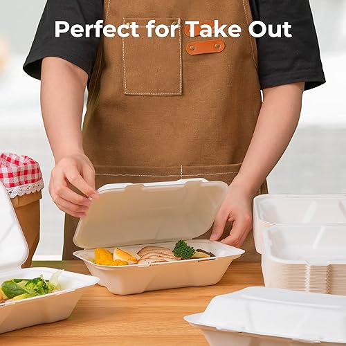 Miniatura 5 de 200 unidades 9.0 x 6.0 x 3.0in con 1 compartimiento  Caja para llevar compostable, 100% biodegradable Bagazo para ir Platos con tapa, ecológicos, no