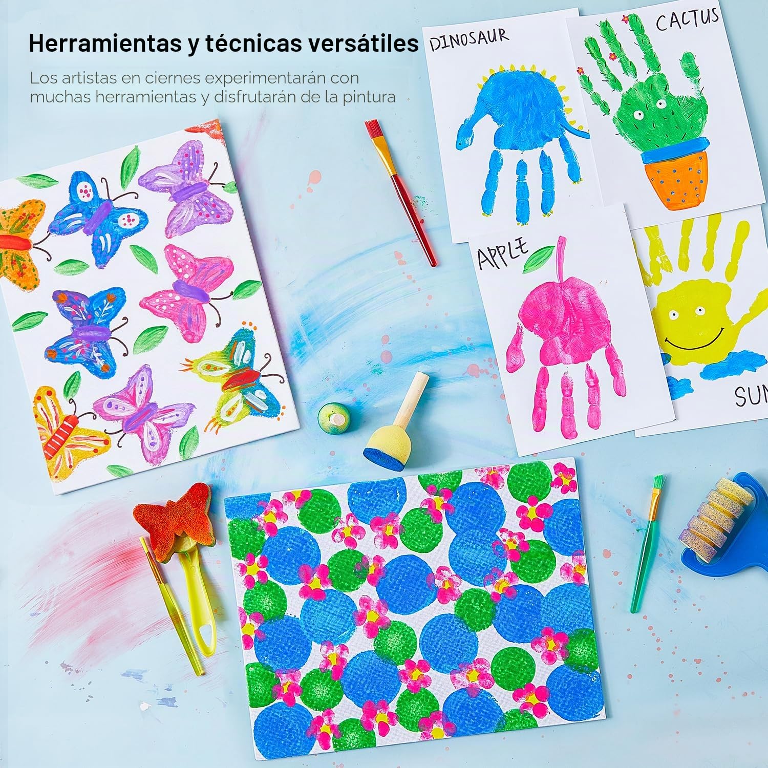 Shuttle Art Pintura de Dedos para Niños, 53 Piezas Kit Pintura Niños, 14 Colores Pintura Dedos Bebe No Toxica, Juego Completo de Herramientas, Pincel, Tampón de Pintura, Esponja, Paleta, Bata