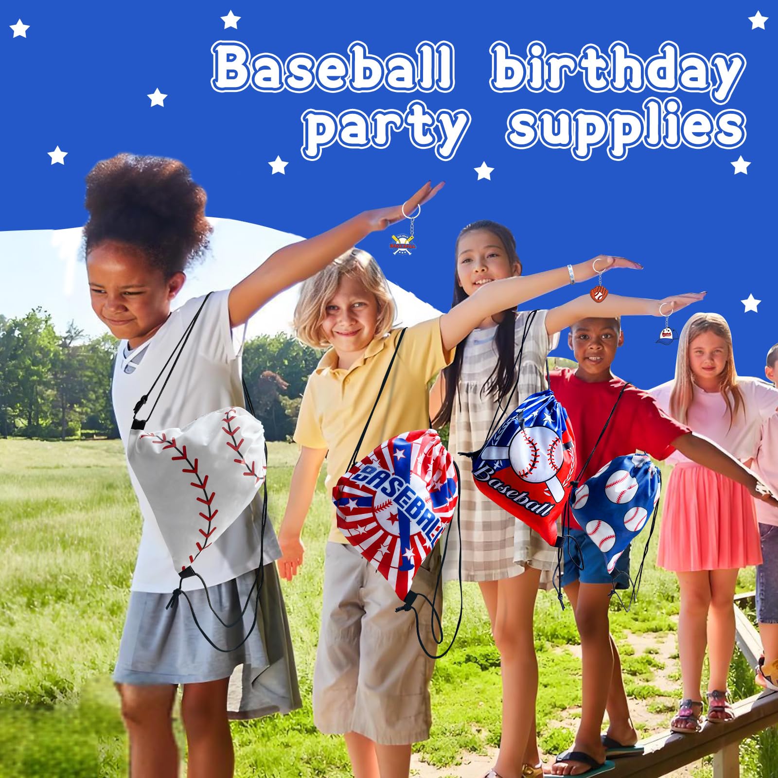 Baseball Stickers 132 Pcs Baseball Party Favors Kit - Goodie Bags, Mini Balls, Bracelets, Stickers & More Baseball Favors