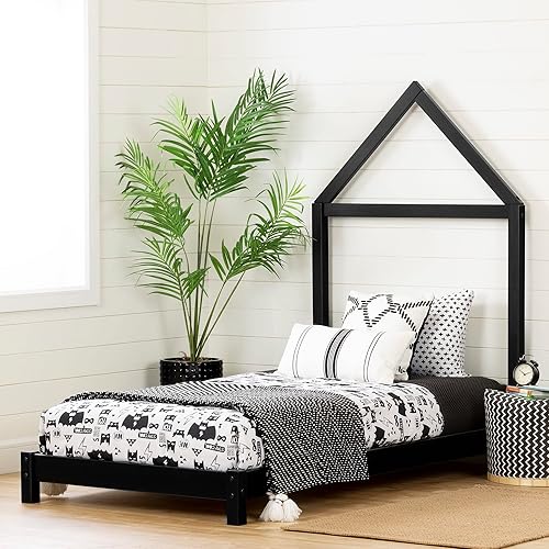 Miniatura 2 de South Shore Sweedi - Cama con cabecera de marco de casa, tamaño individual, color negro mate