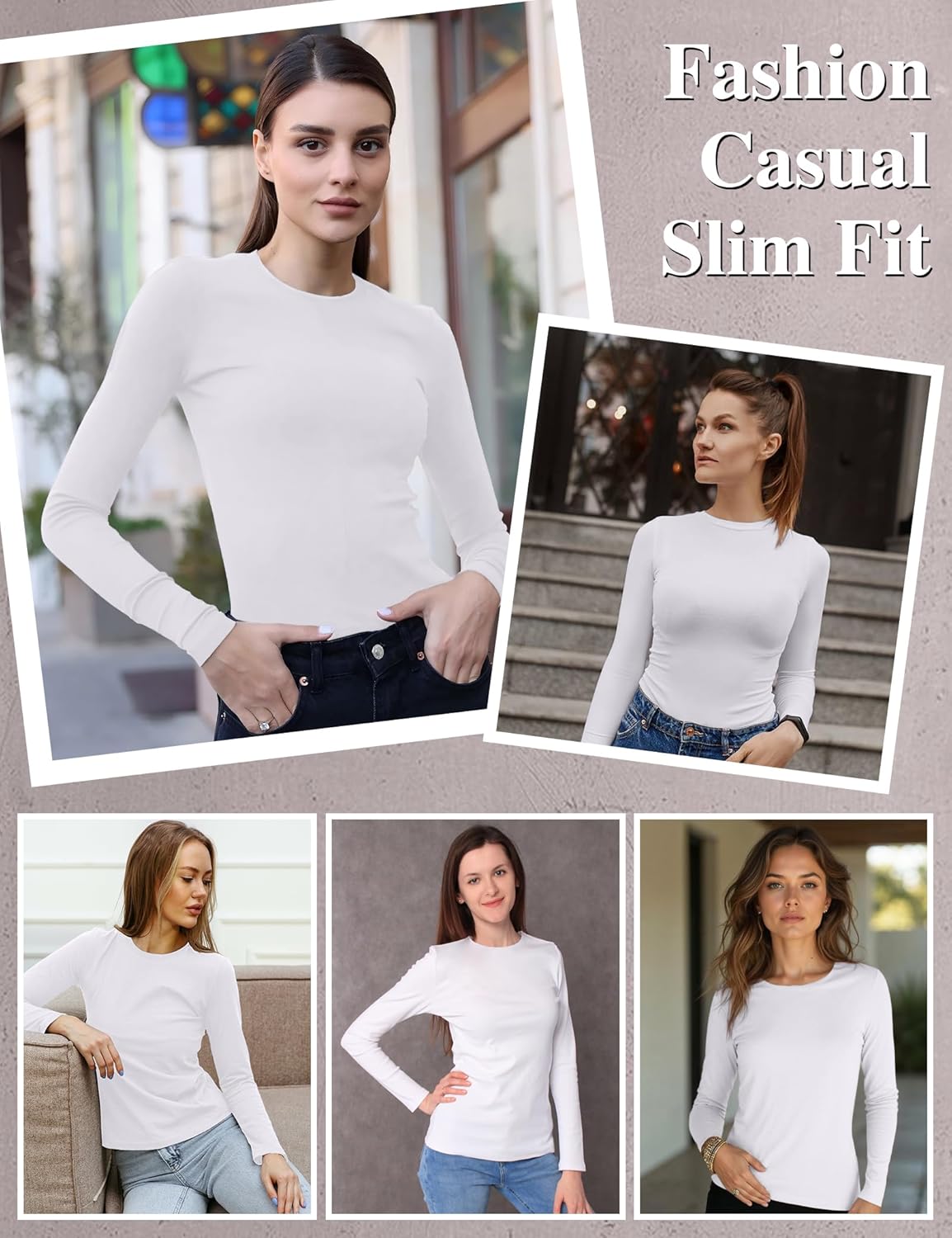 HOPLYNN 1/4 Pack Womens Long Sleeve Shirts Crew Neck Basic Compression Slim Fitted Workout Undershirts Baselayer Tops - Image 6