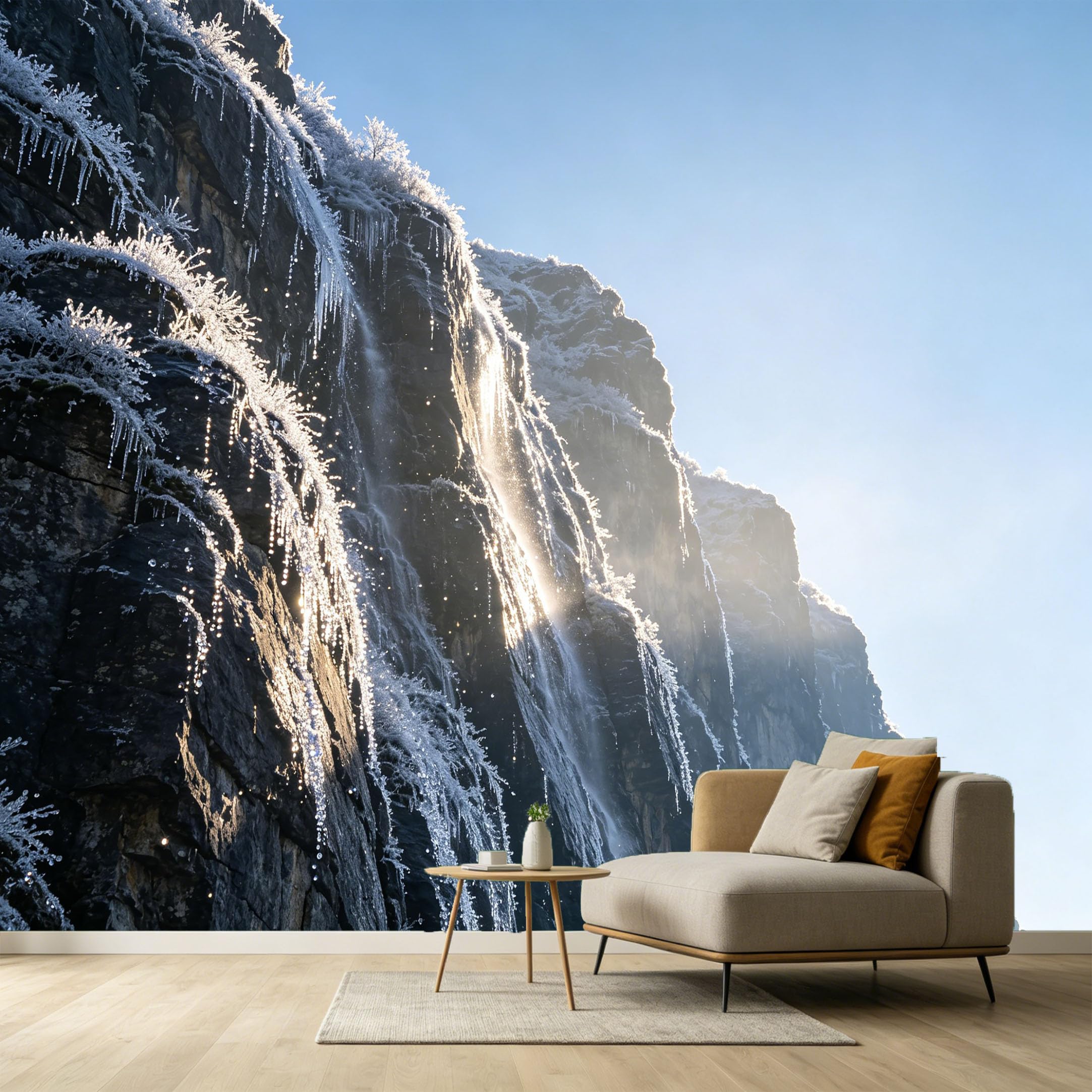 Custom Size Wall Murals Frozen Waterfall Mountain Landscape 3D Trompe L'Oeil SelfAdhesive Wall Fabric Removable Large Wallpaper for Photo Living Room
