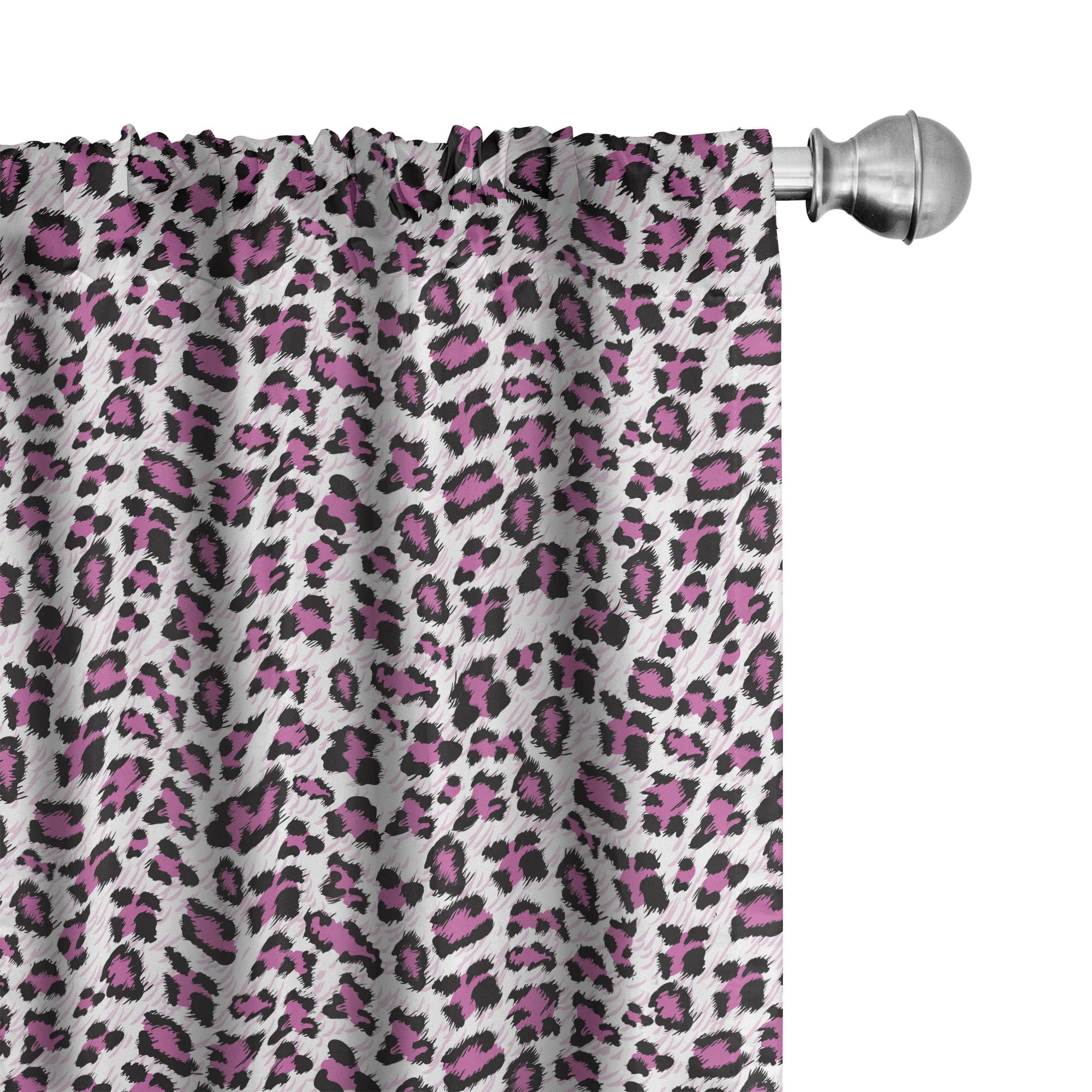 Ambesonne Leopard Print Curtains, Pink and Black Colored Girlish Pattern Savannah Savannah Wildlife Theme, Window Treatments 2 Panel Set for Living