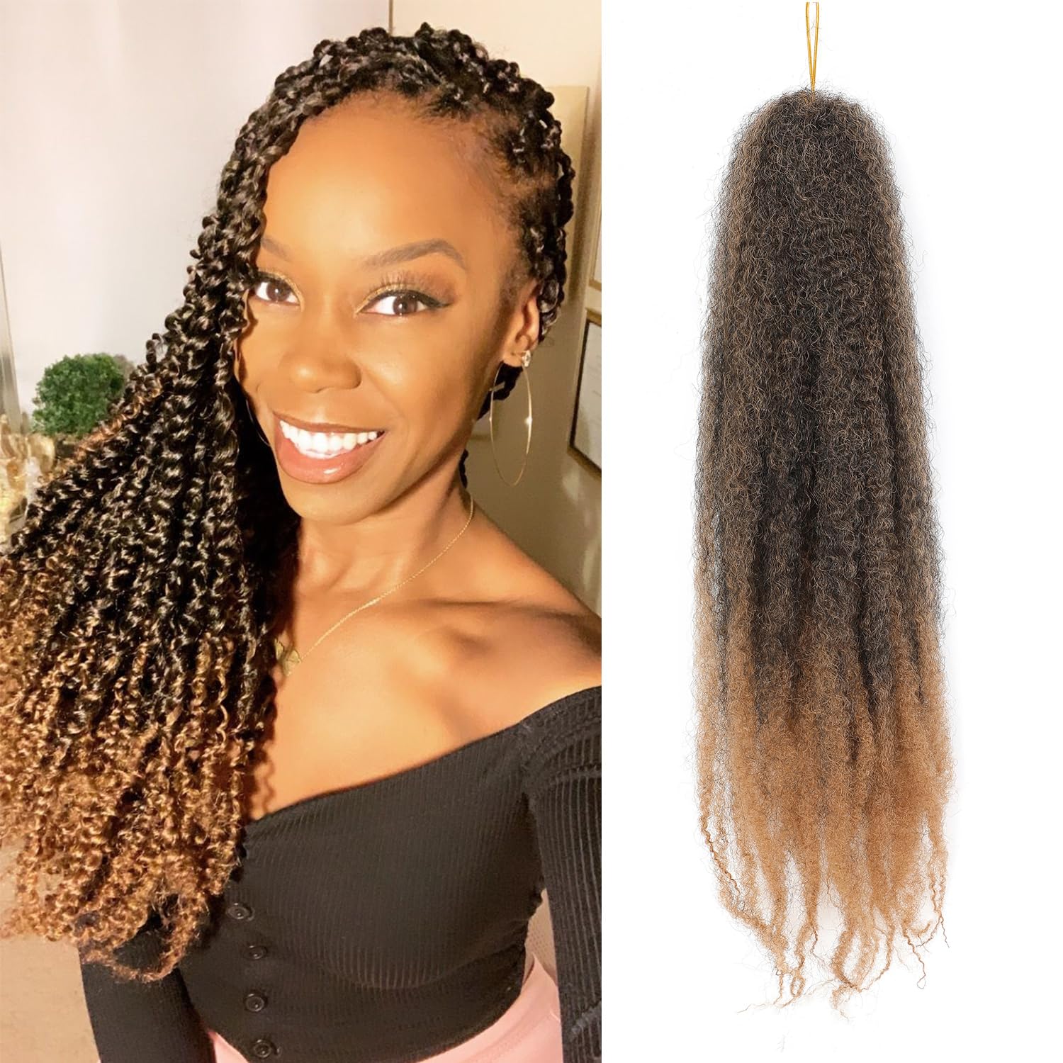 Marley Twist Braiding Hair 12 Inch 3 Packs, Cuban Twist Hair Afro Kinky Curly Twist Crochet Hair for Women, Synthetic Marley Hair Extensions(T1B/27#) T1B/27# 12 Inch