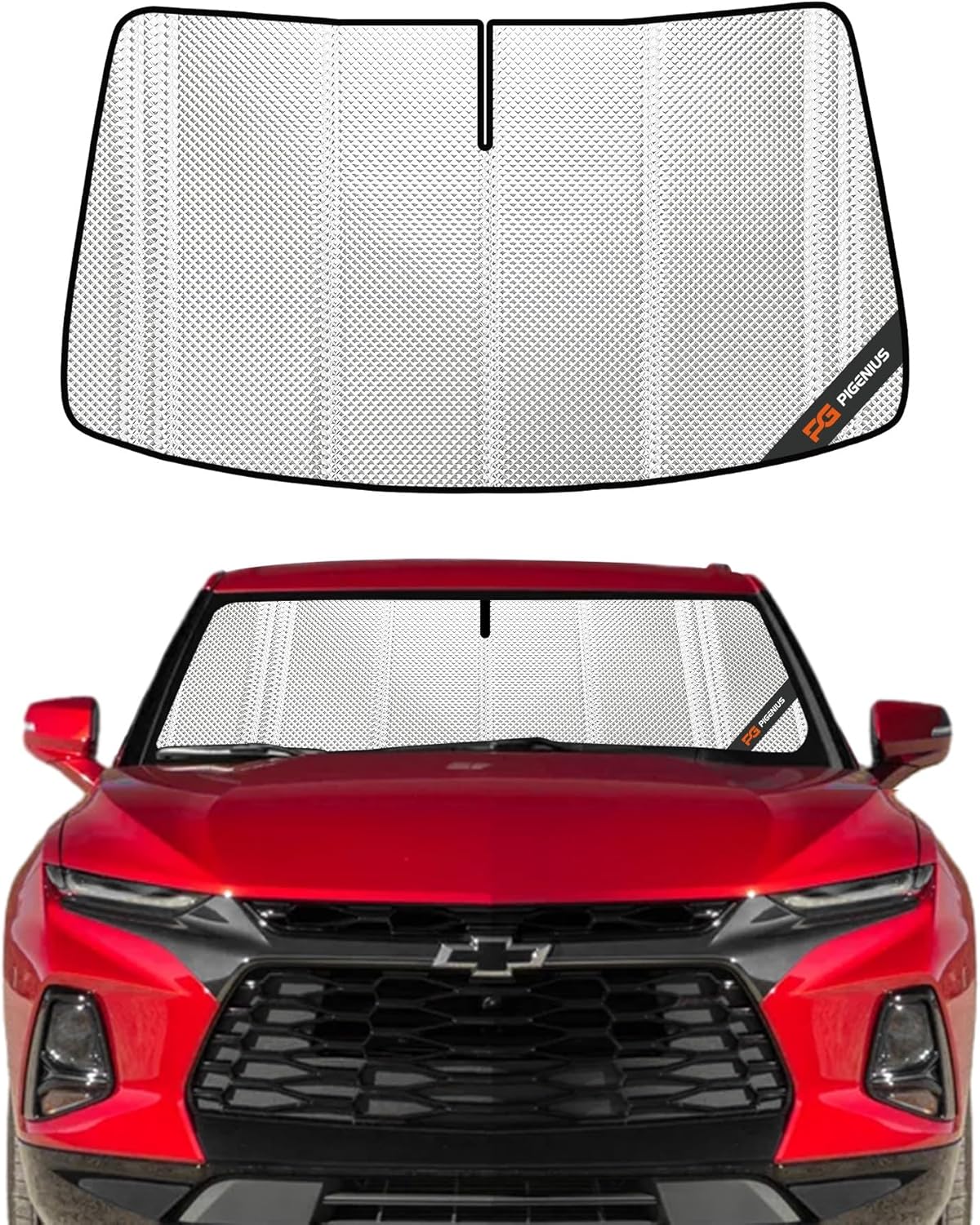 Windshield Sun Shade for Chevrolet Blazer 2019-2025. Full Coverage Rearview Mirror Shade for Ultimate Protection 2019-2025 Upgrade Shiny Silver