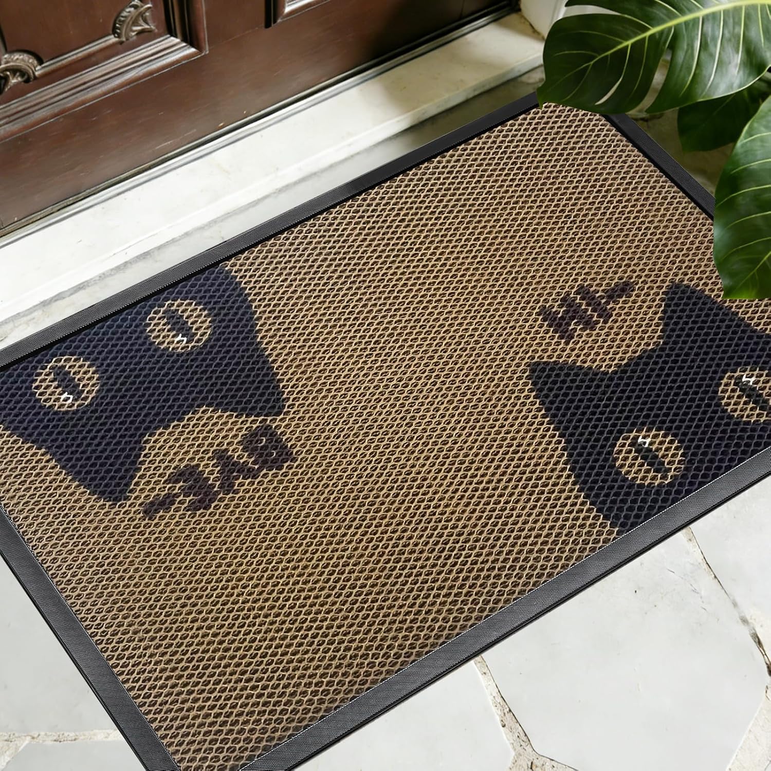 Black Cat Door Mat, High Stretch Elastic Silk Doormat, Non-Slip Rubber Funny Welcome Front Doormat Outside Entrance, Outdoor Door Mat for Patio, Quick-Dry & Heavy-Duty, 17" x 30"
