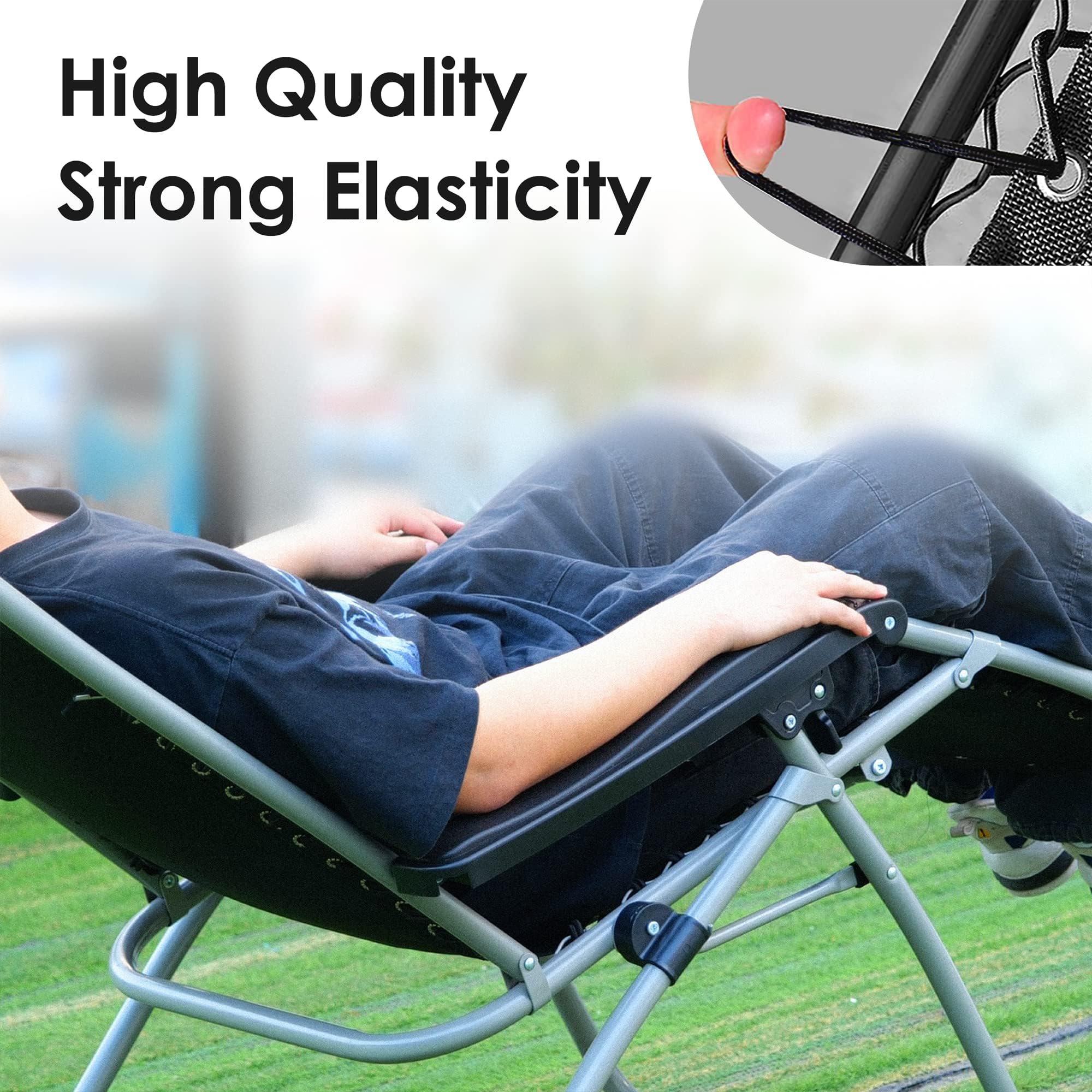 CartHome 4 Pcs Zero Gravity Chair Replacement Cord, Chair Repair Elastic Straps, Universal Repair Cord Kit for Repairing Zero Gravity Chair(Black) 2