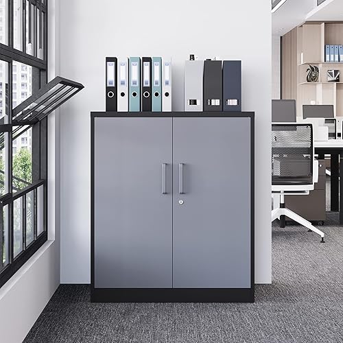 Miniatura 9 de Letaya Armario de almacenamiento de metal con puerta de cerradura, estantes ajustables de acero para oficina, hogar, despensa, cocina, armario de