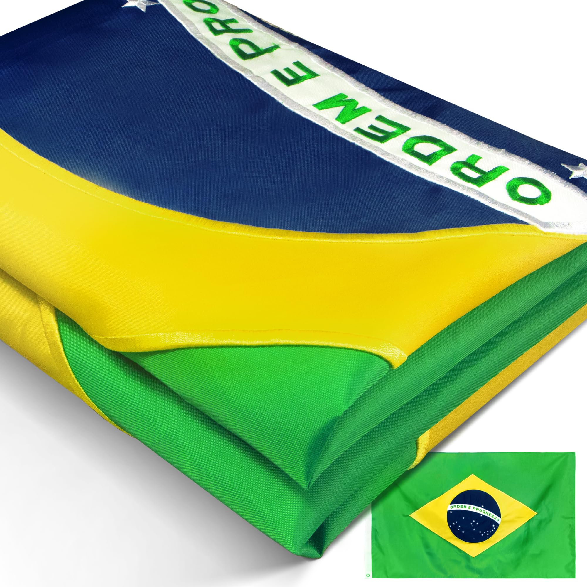 Anley EverStrong Series Embroidered Brazil Flag 3x5 Feet - Embroidery & Heavy Duty Canvas Header - 4 Rows of Lock Stitching - Brazilian National Flags
