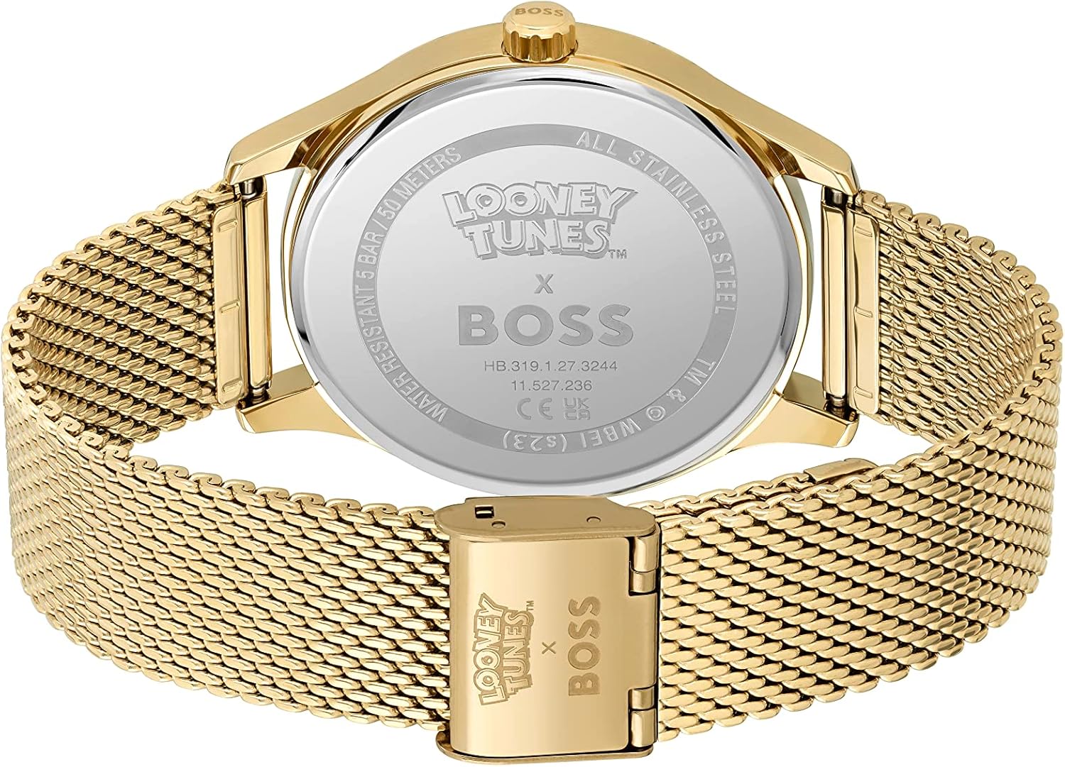 BOSS Women's Elite, Yellow Gold Ionic Plated Stainless Steel case and mesh Bracelet Watch, Color: Yellow