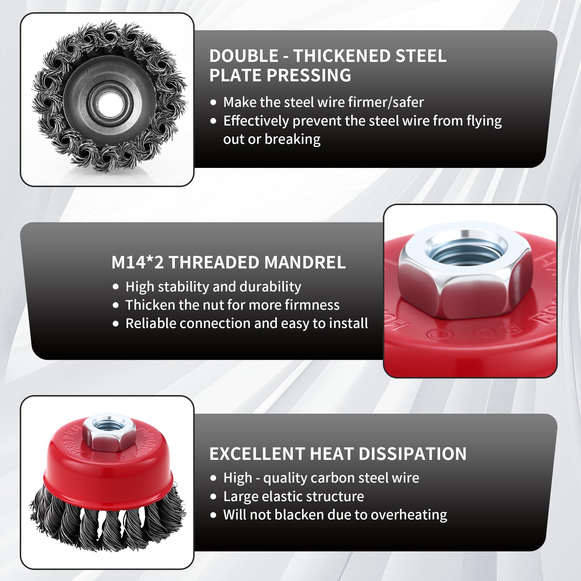 4 Drahtbürsten Set Für Winkelschleifer – M14, Topfbürste 75mm + Rundbürste 100mm, Max. 12.500 U/min, Für Unkraut & Rost