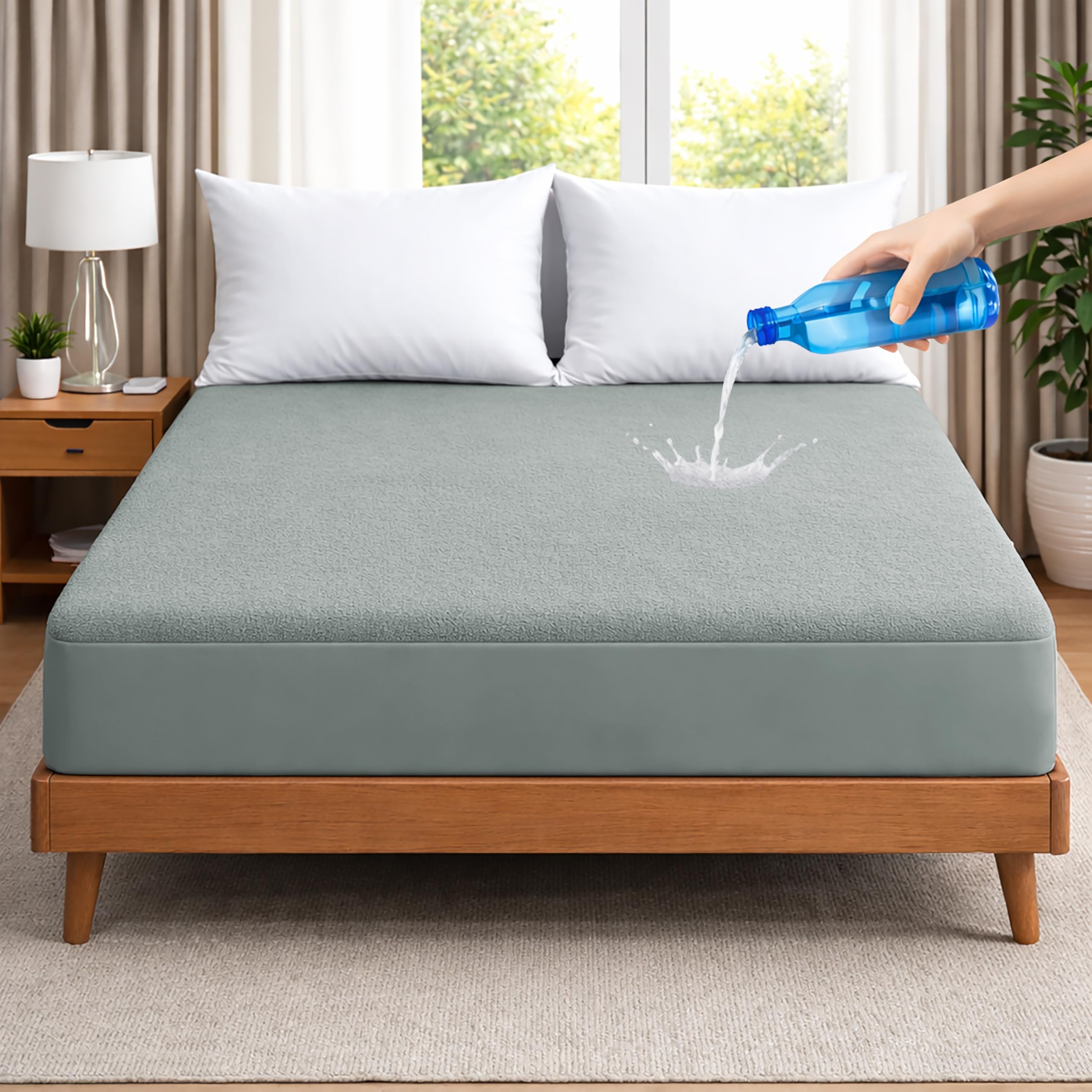 Cloth Fusion Waterproof Mattress Protector King Size, Cotton Feel Terry Soft Breathable Hypoallergic Bed Mattress Cover King Size (78x72 inches or 6.5x6 Feet, Grey)-image-28