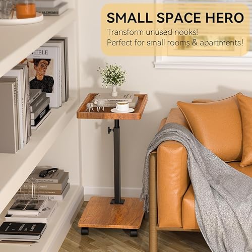 Miniatura 3 de Mesa C Mesa Auxiliar de Altura Ajustable, Mesa de Bandeja Giratoria de 360° para TV para Espacios Pequeños, Mesas de Sofá que se Deslicen Debajo,