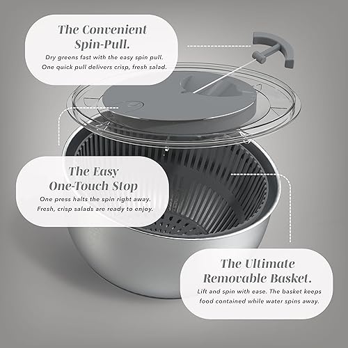 Miniatura 6 de COOK WITH COLOR Lavadora de lechugas y secadora de verduras para una fácil preparación de ensaladas, base antideslizante con mango de tracción,