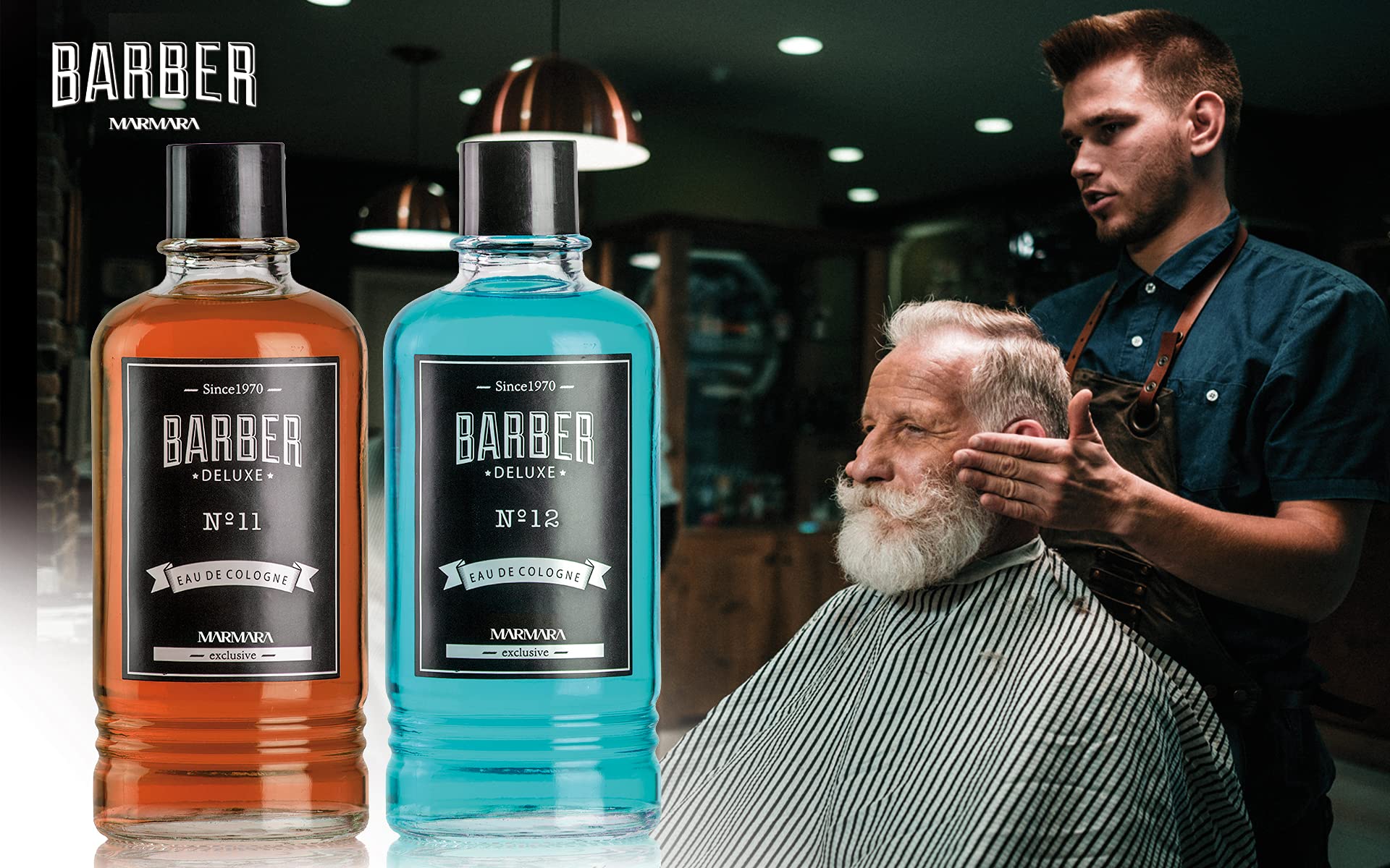 BARBER MARMARA No. 14 woda kolońska męska Splash w szklanym kałamarzu, 1 x 400 ml – woda zapachowa – woda po goleniu dla mężczyzn – odświeża chłód – zapach męski – dezynfekujący alkohol 70° (nr 14)