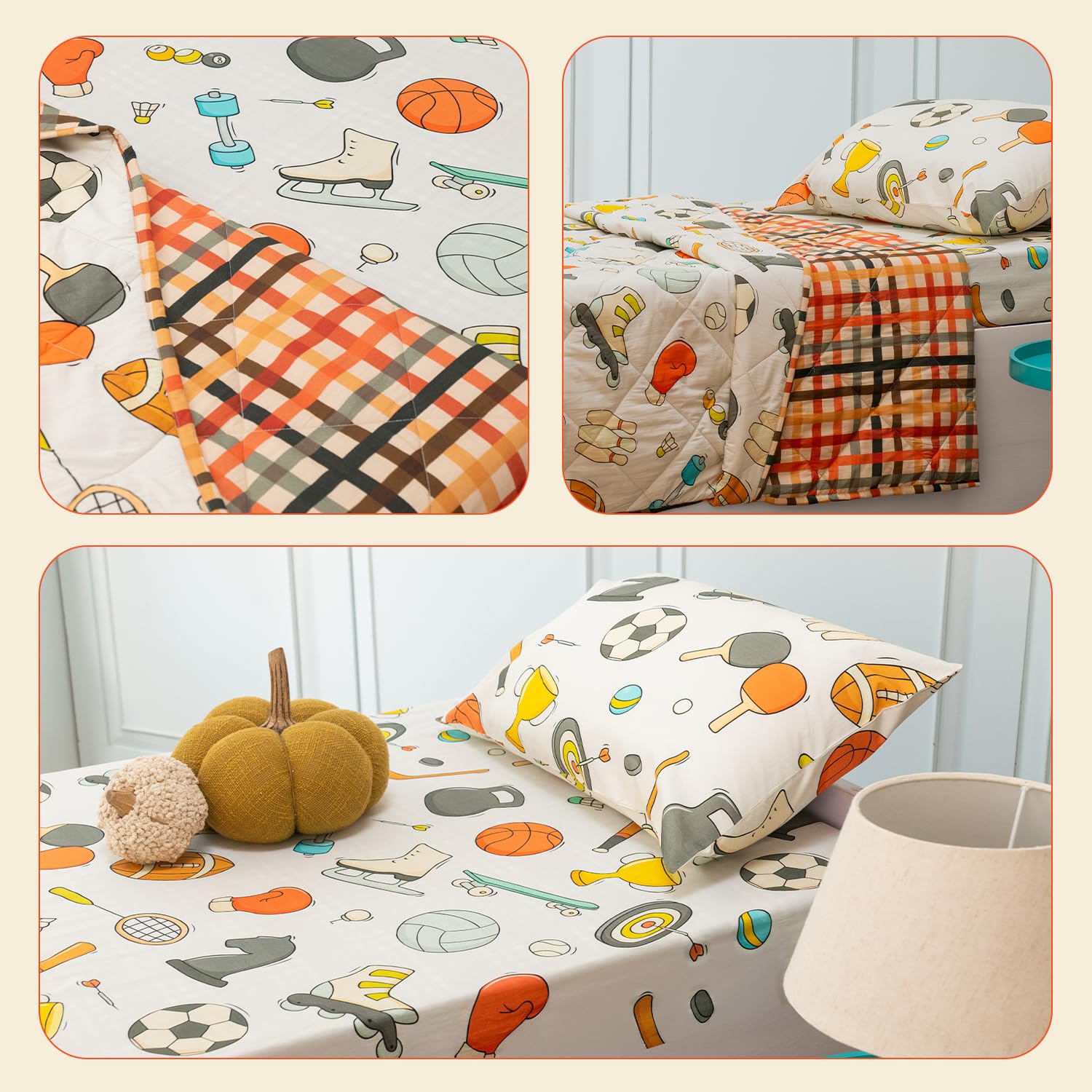 Playful Plunge Kids Cotton Bedding Set for Single Bed – Soft, Breathable, Reversible Quilted Blanket Included, Pillow Cover & Bedsheet, Nursery Essential 4