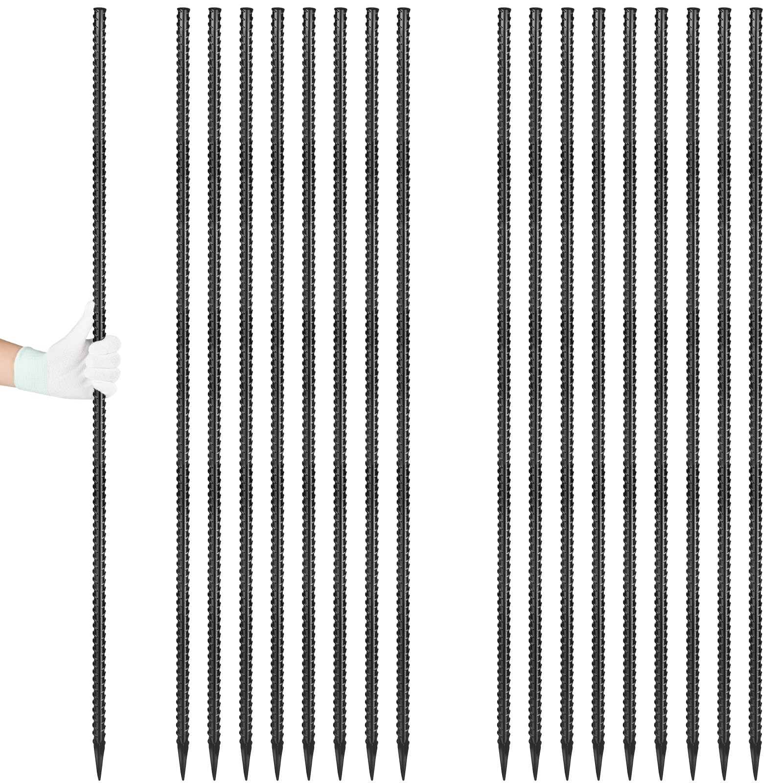 Besitu Rebar Stakes 36 inches 16-Pack Concrete Form Stakes Straight 3/8" Diameter Rebar Ground Metal Stakes for Landscaping, Securing Fence, Garden Plants Support, Survey Markers and Securing Trees