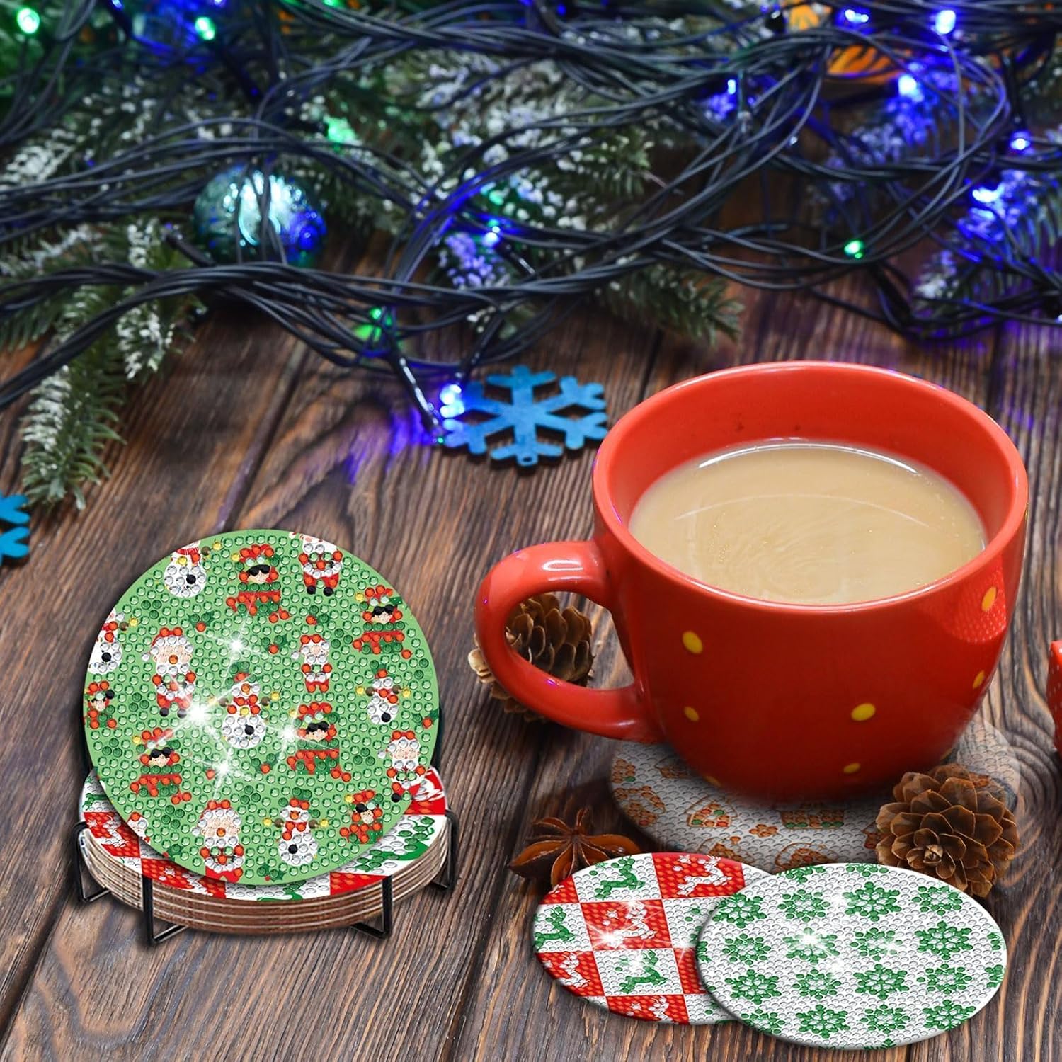 8 Pcs Christmas Diamond Art Coasters Kits with Holder DIY Christmas Diamond Art Coaster for Adults Diamond Kits Supplies for Xtmas image 3