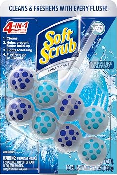 Soft Scrub 4-in-1 Rim Hanger Toilet Bowl Cleaner, Sapphire Waters, 2 Count | Fights stubborn ring and buildup, Fresh scent lasts up to 4 weeks, Prevents future residue, Includes 2 rim hangers