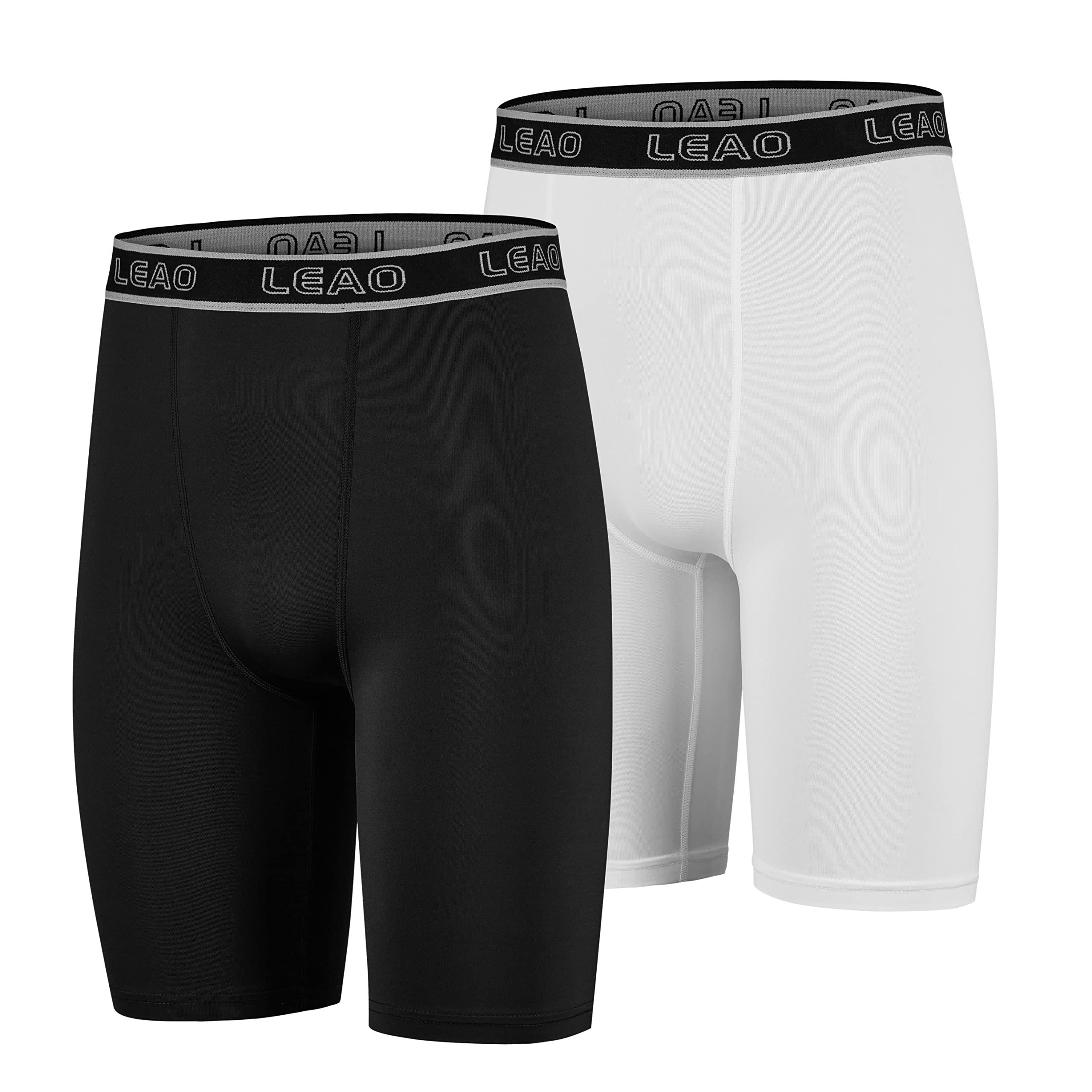 LEAO Youth Boys Compression Shorts 2-Pack Performance Athletic Underwear Sports Boxer Briefs Black/White XS