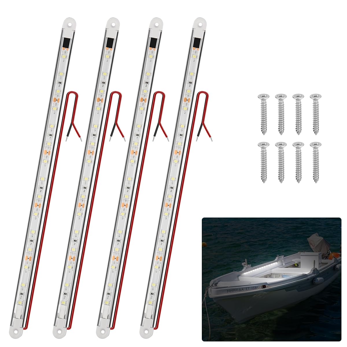 RVZONE LED Boat Interior Lights, Waterproof Marine Strip Lights, 4 Pcs, 11.8