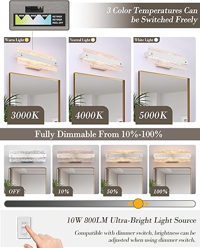 Miniatura 3 de Lámpara de tocador de baño de níquel cepillado, 16.5 pulgadas, 10 W, regulable, lámpara de baño LED sobre el espejo, moderna lámpara de pared de