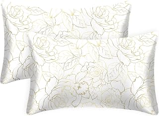 EXQ Home Satin Pillowcase for Hair and Skin Queen - Printed Rose on White Silk Pillowcase 2 Pack 20x30 inches - Satin Pillow Cases Set of 2 with Envelope Closure, Gifts for Women Men