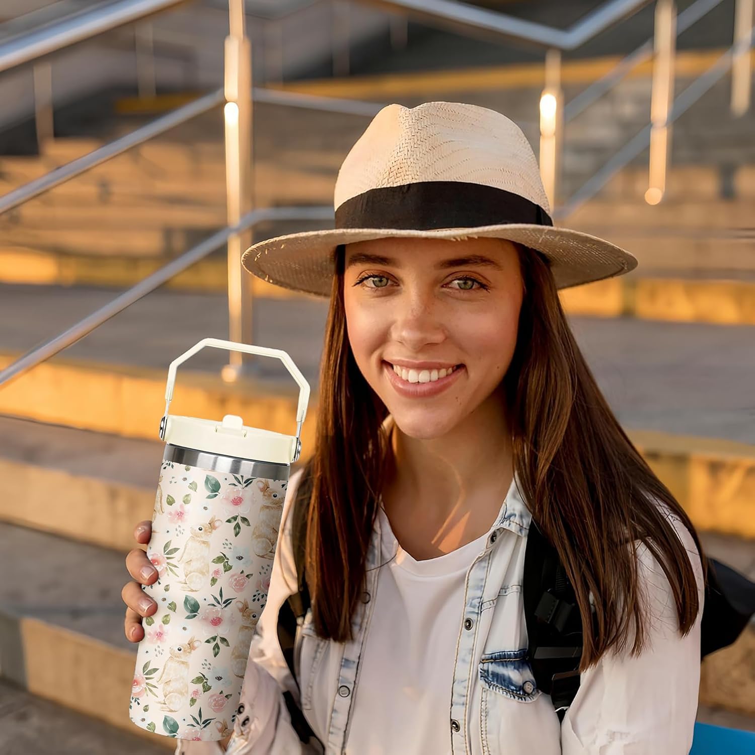 30 oz Easter Bunny Tumbler with Handle and Flip Straw, Rabbit Lovers Coffee Mug Water Bottle Stainless Steel Cup, Mothers Day Christmas Birthday Gifts for Women - Image 6