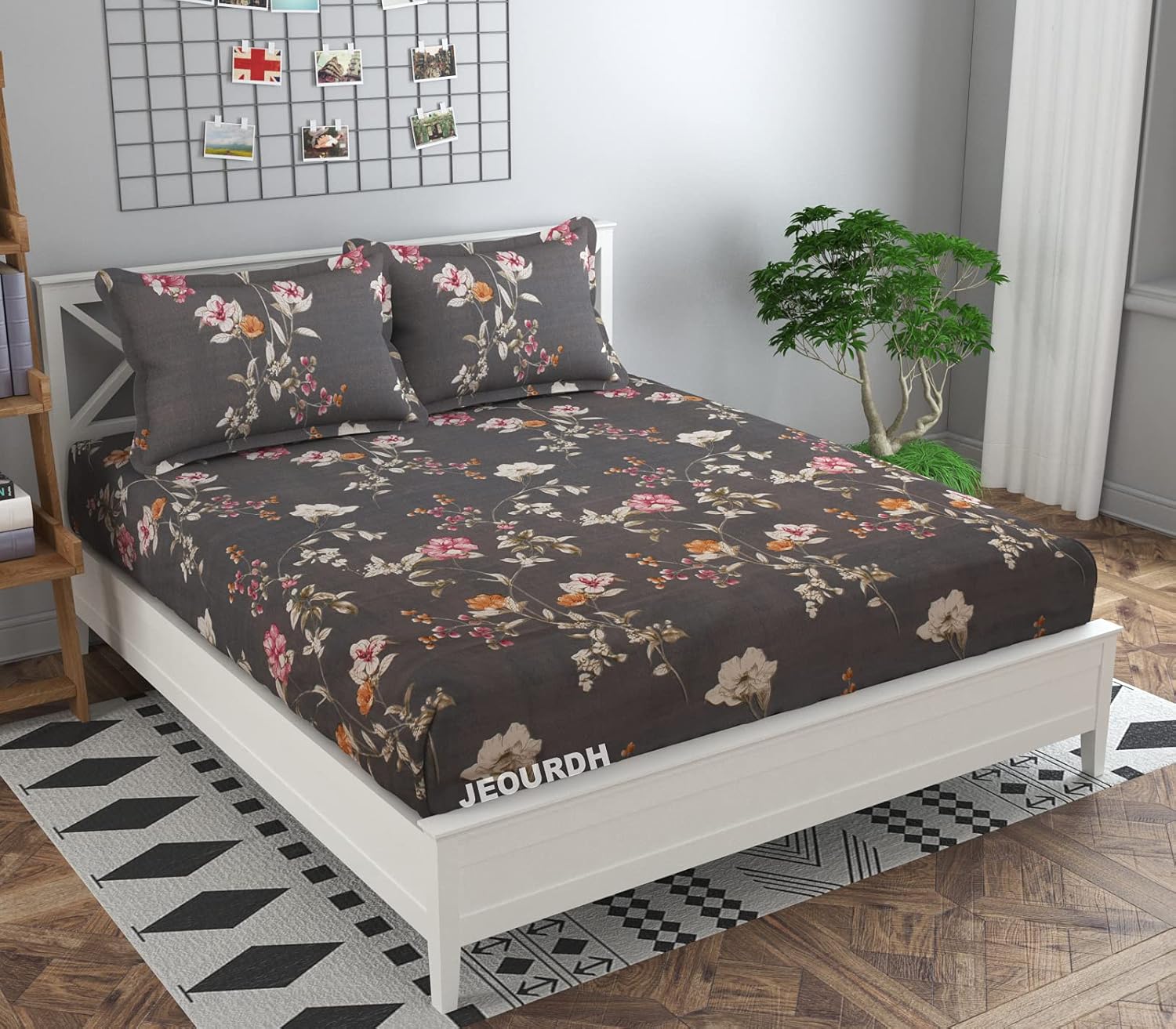 Buy JEOURDH King Size Bed Cover Elastic Fitted Bedsheet with 2 Pillow Covers (Joint Free Glace