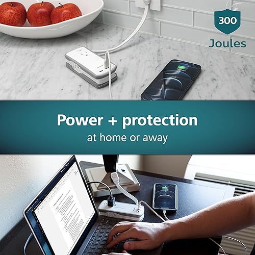Miniatura 6 de Philips Protector contra sobretensiones de viaje de 2 salidas, 2 USB 1A/1C, 5V/3.4A, 300J, 1 pie, gris/blanco, SPP2111WA/37