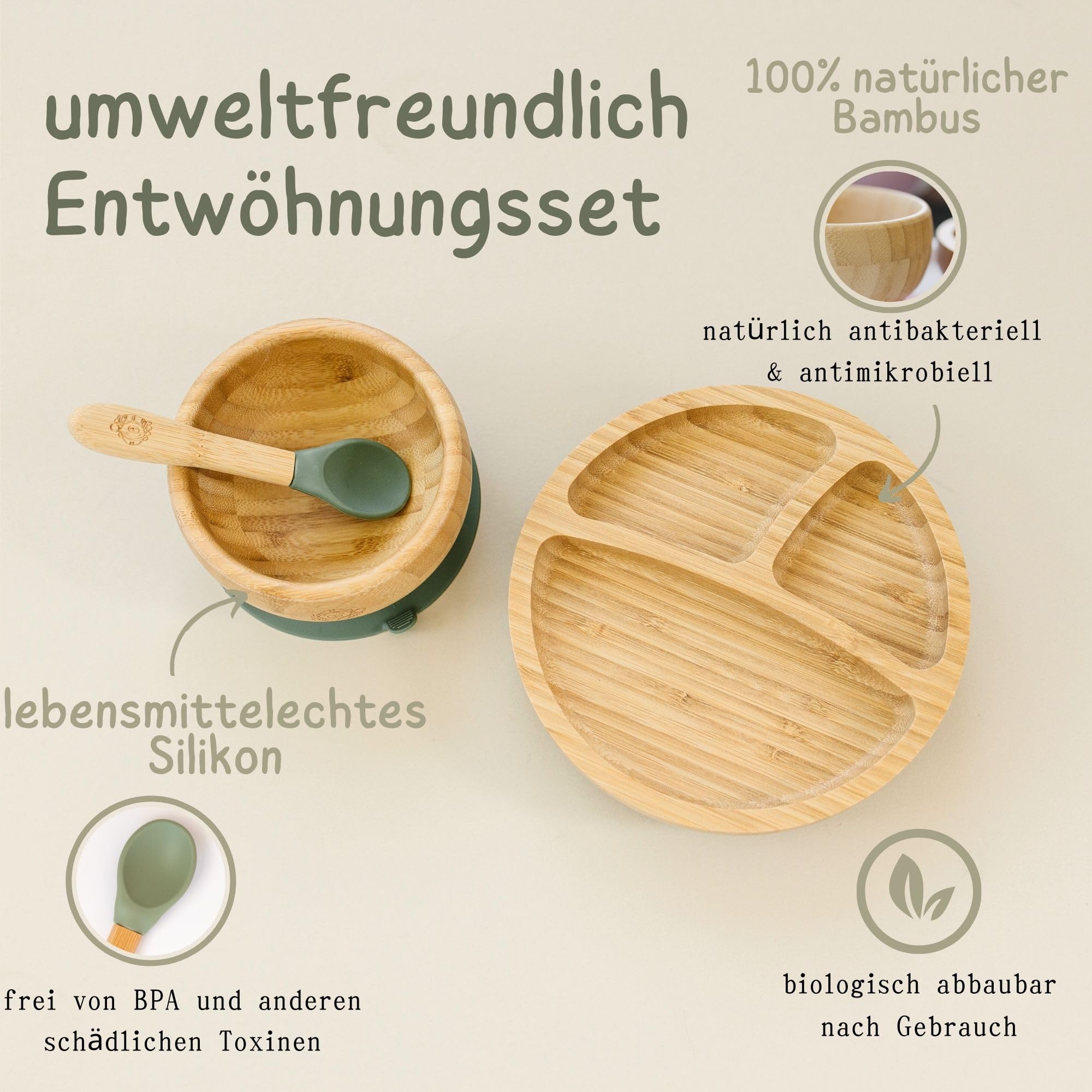 Bubba Bear Kindergeschirr-Set | Kinderteller mit Saugnapf | Geschirrset fr  Kleinkinder | Unterteilter Babyteller | Bambus Babygeschirr mit Lffel frs  Essen und Fttern | Baby Teller : Amazon.de: Baby