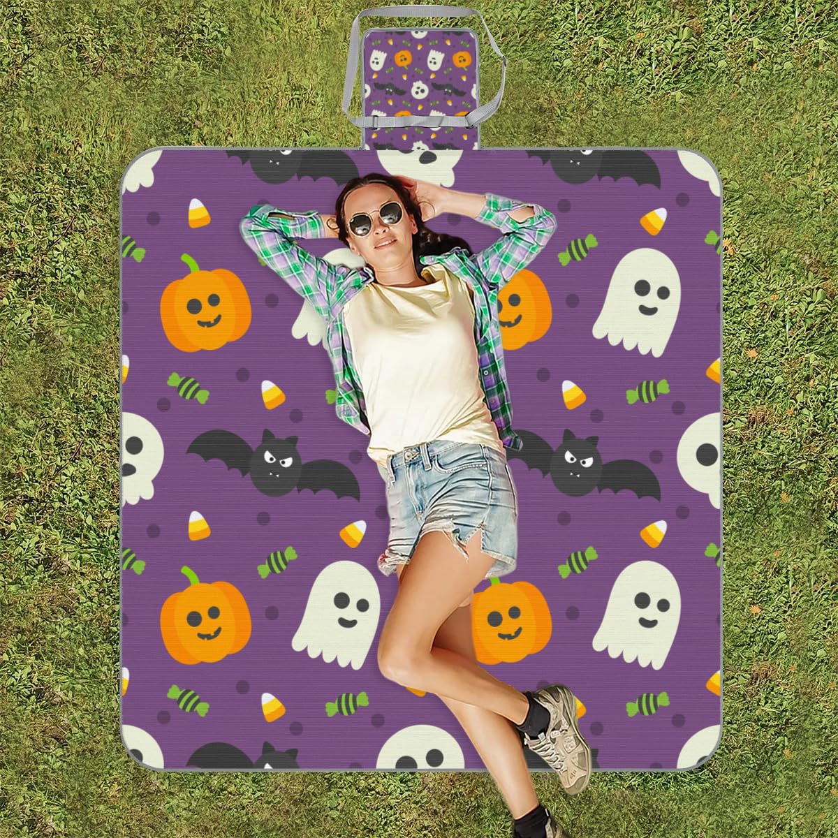 TropicalLife Happy Halloween Holiday Square Picnic Coperta Impermeabile Pieghevole Indoor Outdoor Mat Tappeti per Campeggio Spiaggia Parco Famiglia Attività di Riunione