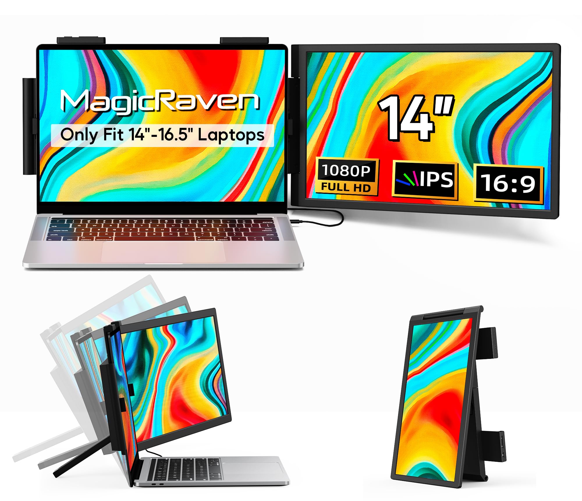 MAGICRAVEN Monitor portatile esterno per laptop-14 FHD-estensione schermo per portatile 1080P IPS HDMI/USB-C/A -doppio Schermo Aggiuntivo for 14"-16" Laptop Windows Mac