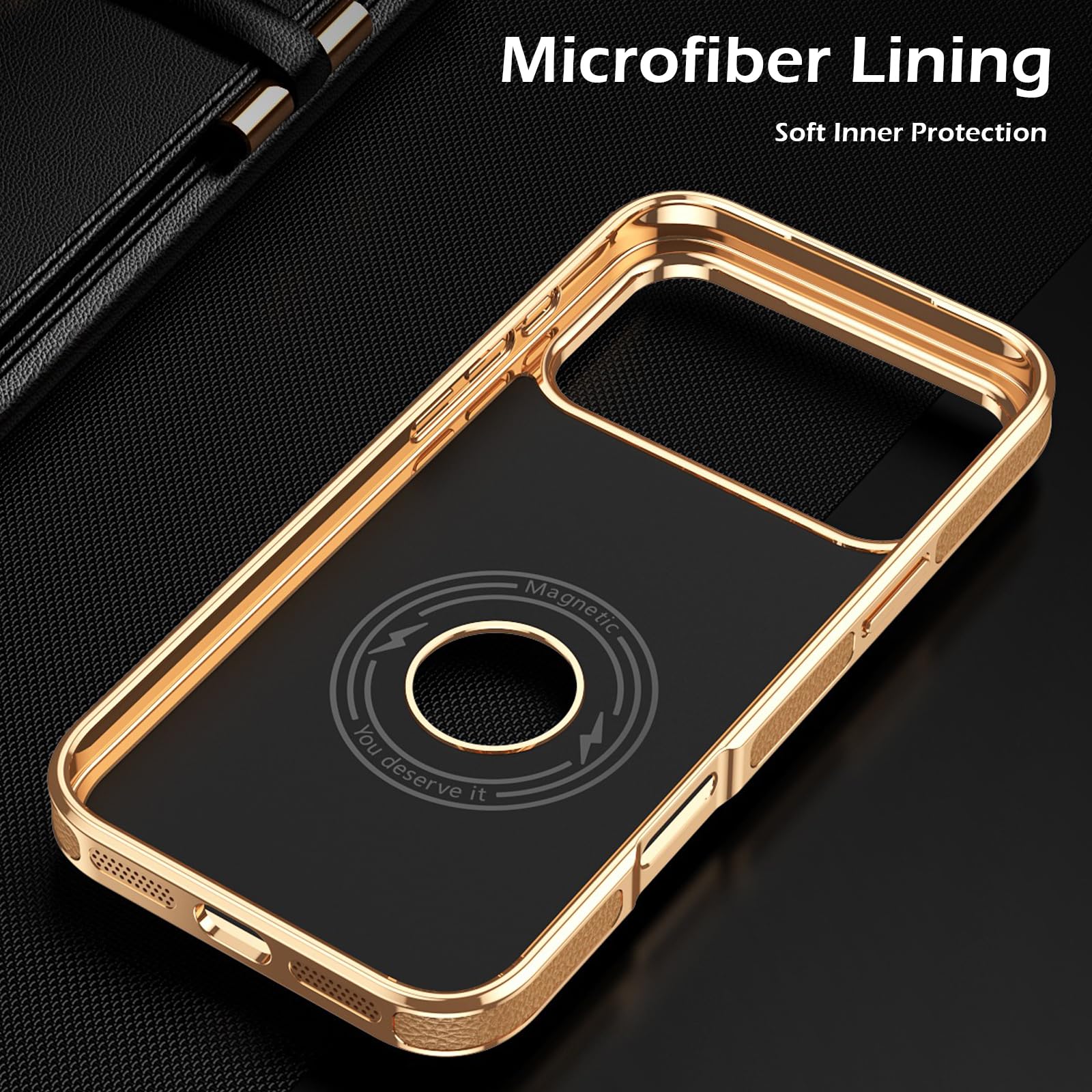 Funda para iPhone 17 Pro Max/17 Pro/17 Air/17, Suave al Tacto, de Piel Sintética, Fina, Antideslizante, con Marco Galvanizado.-White||17 Air