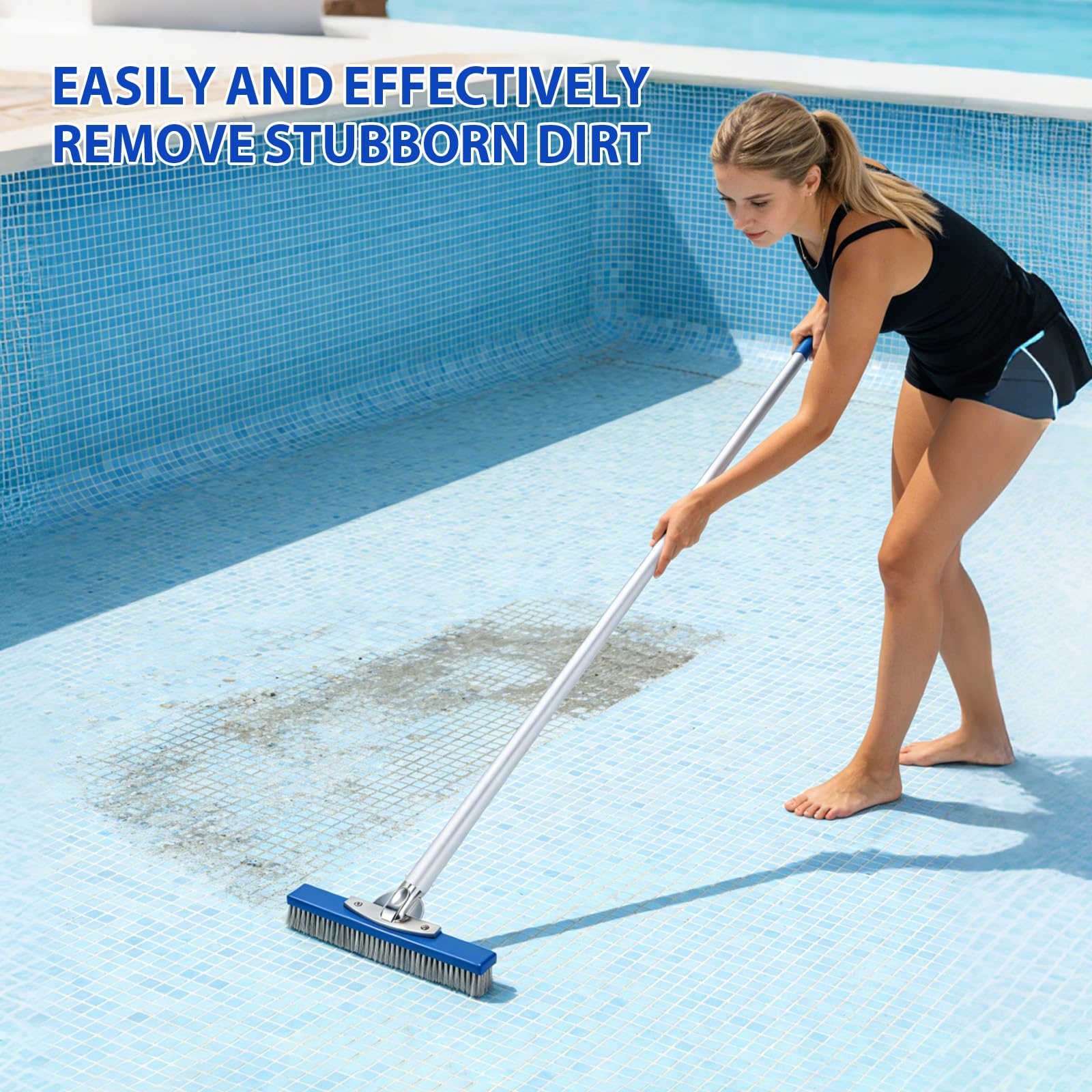 Cepillo Piscina 10 Pulgadas (25,4 cm) con cerdas de Acero y Nylon, Cepillo Limpieza Piscina con Base de Aluminio y Clip EZ para pértiga telescópica, Cepillo Resistente para Fondo y Paredes enterrada — view 6