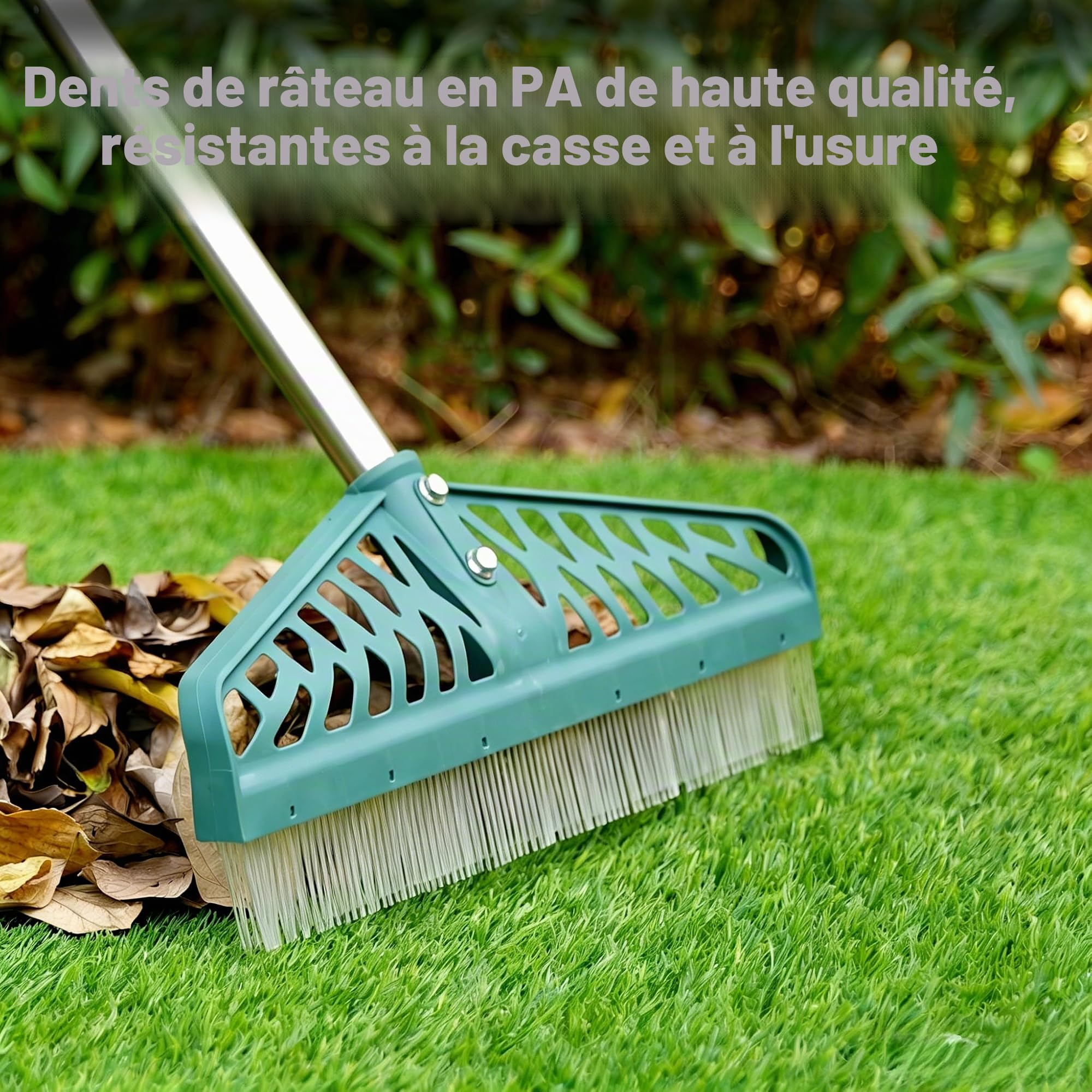 YEELOR Râteau à Gazon Artificiel avec poignée en Acier réglable de 81,3 à 155,3 cm, râteau à Gazon Artificiel Durable, Brosse à Gazon pour Nettoyer Les Poils d'animaux, Les Grandes Feuilles mortes et