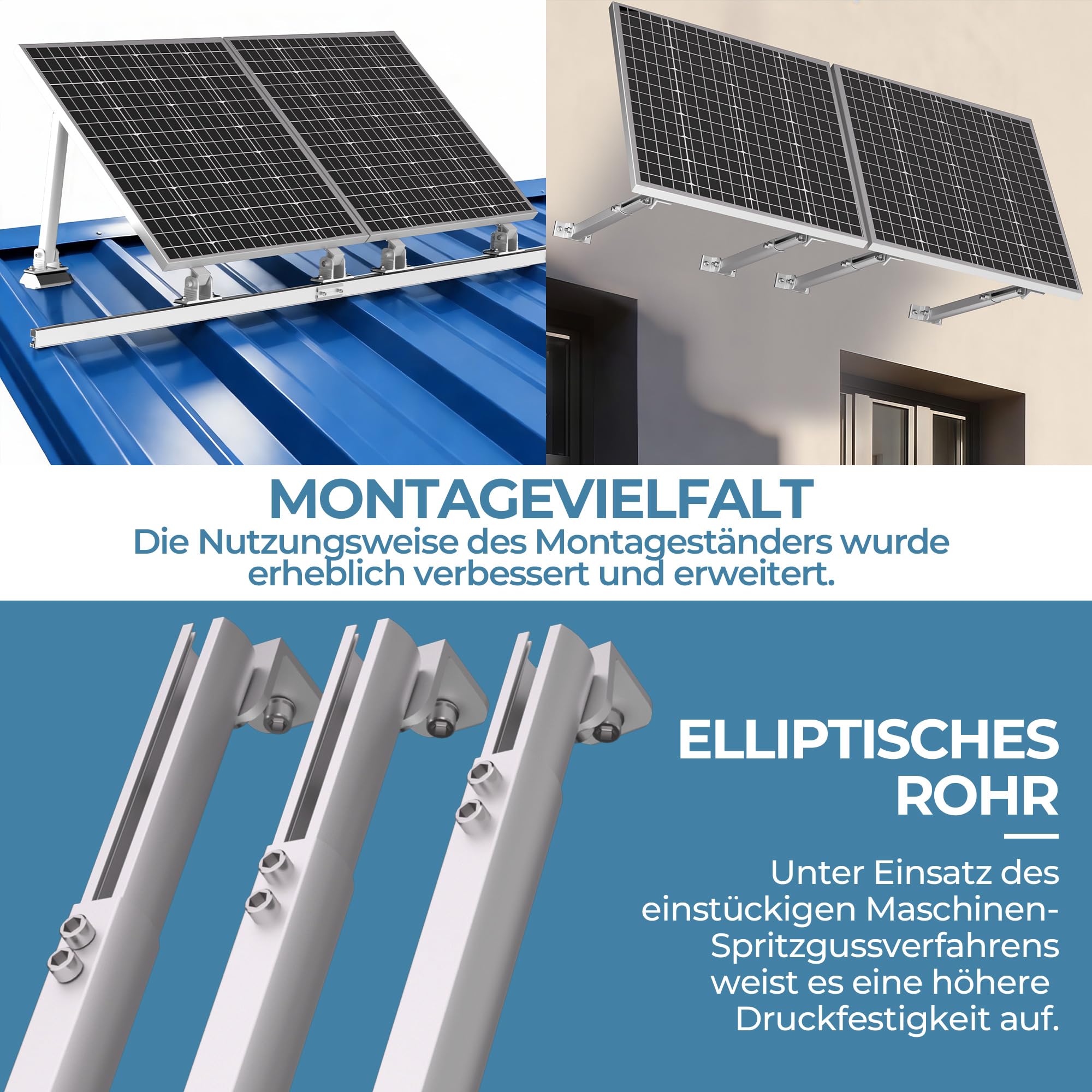 Balkonkraftwerk Solarmodul 2 Paneele SET 15°-30° solarpanel halterung Flachdach Verstelbar Photovoltaik Universal Wand Flachdachmontage for 100W-600W, PV Module Einfache Befestigung