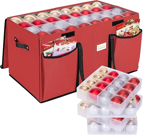 Miniatura 49 de BALEINE Caja de almacenamiento de adornos navideños con divisores, contenedor de almacenamiento de adornos navideños de alta calidad para Rojo