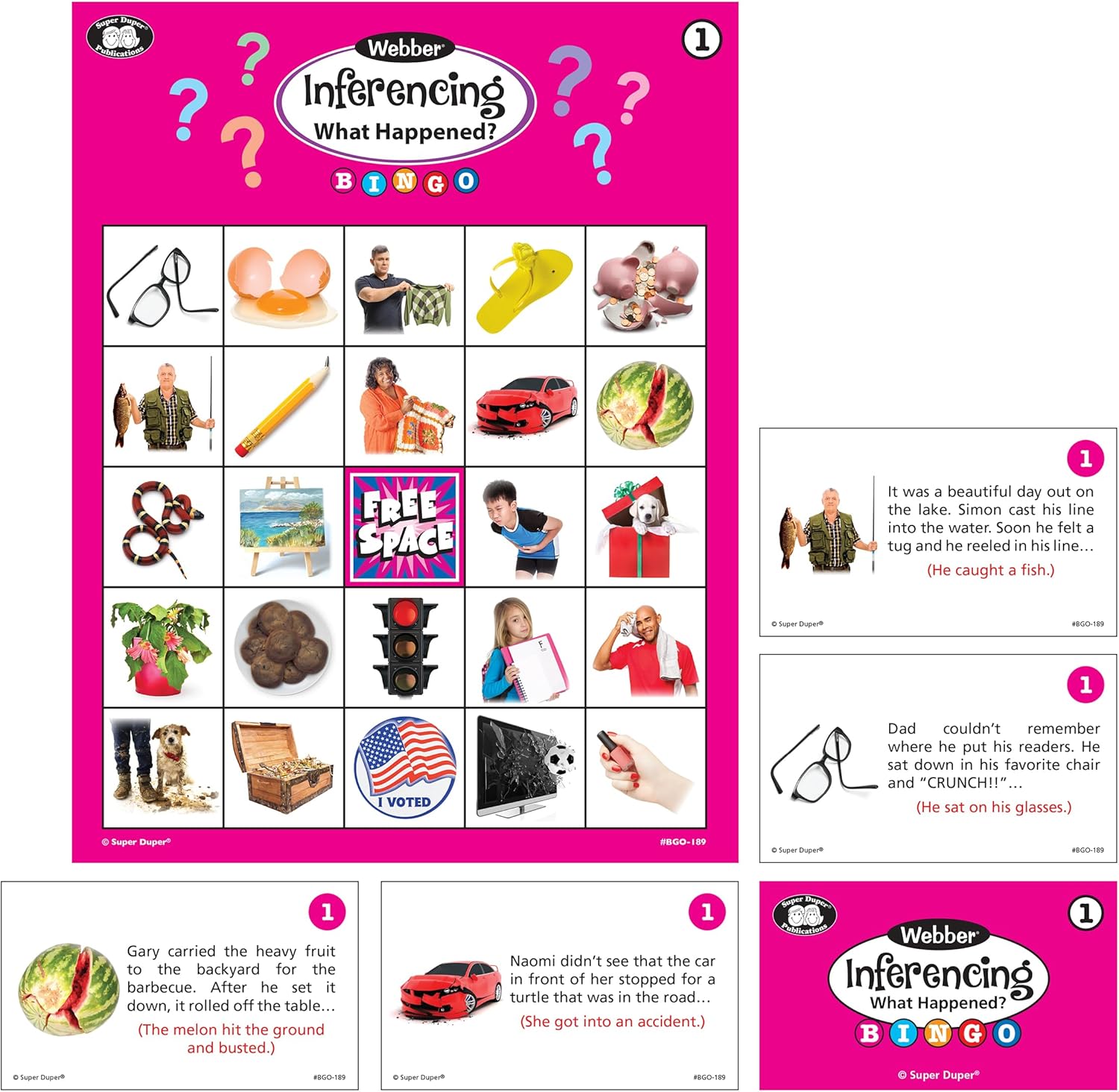 Super Duper Publications | Inferencing Bingo Game | Social Skills, Categories, Rhyming, Actions, Cause and Effect, Occupations | Educational Learning Resource for Children