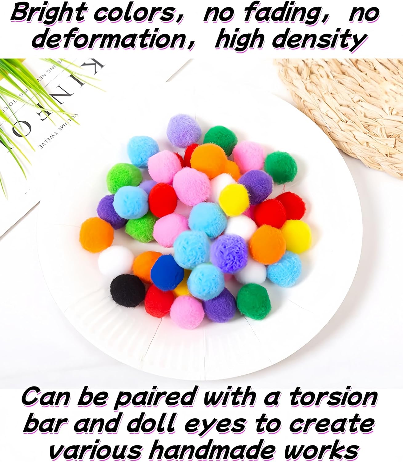 Luvilly 300Pcs Multicolor Pom Poms, 1Inch Fluffy Pompoms, Soft Craft Balls Decorations for DIY Art Projects, Hobby Supplies, Handmade Crafts and Party Decor