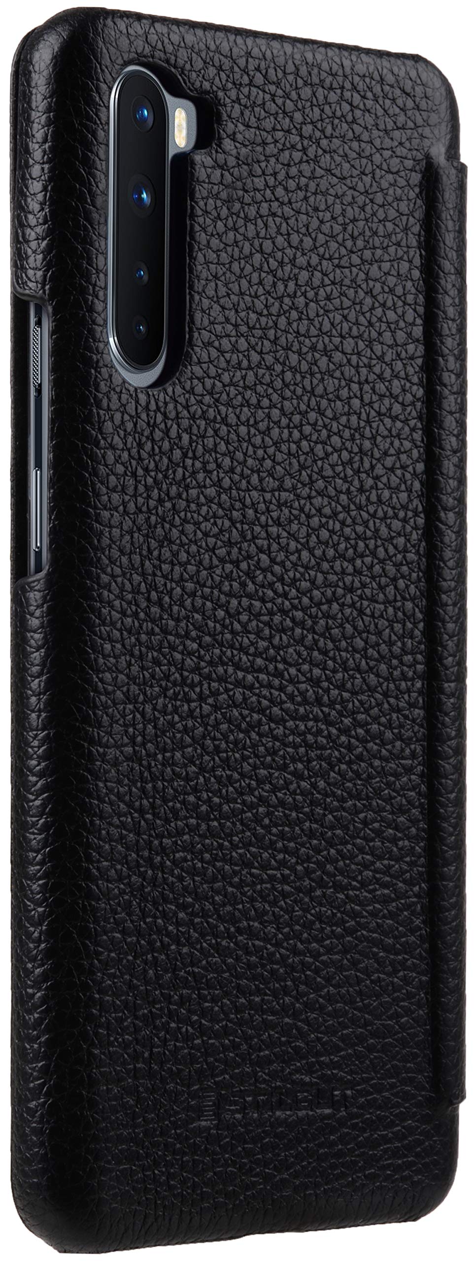 STILGUT Leder Book Case Für OnePlus Nord – Schwarze Nappa-Klapphülle Mit Blickschutz Und Exakter Passform