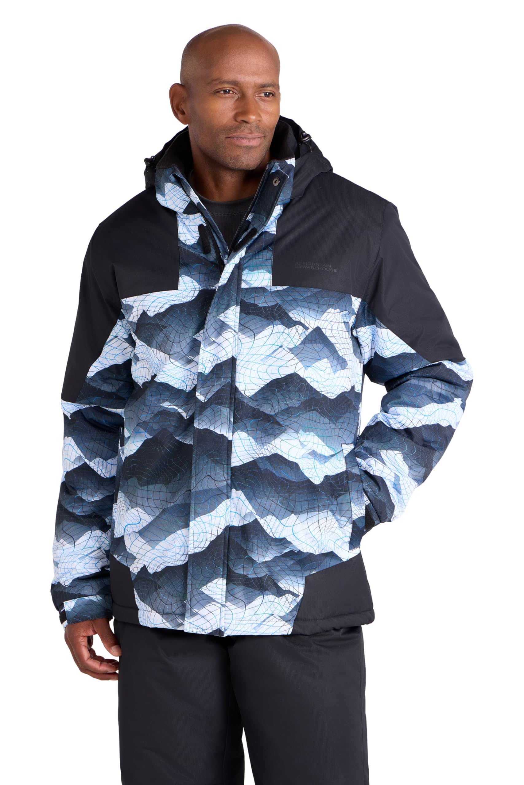 Mountain Warehouse Shadow Mens Printed Ski Jacket - Snowproof, Extra Warmth, Fleece Lined, Adjustable Hem, Cuff & Hood - Ideal Warm Clothing for Holidays Light Grey XXL