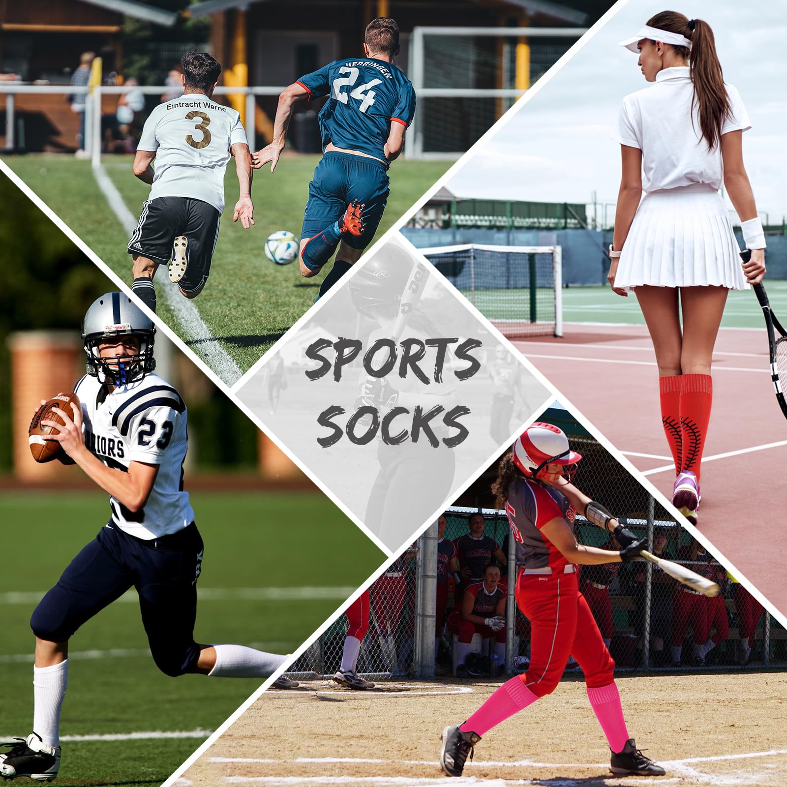 American Trends Calcetines de sóftbol para niñas con puntadas, 3 pares de calcetines de sóftbol atléticos para jóvenes calcetines de béisbol de fútbol, Azul, Large