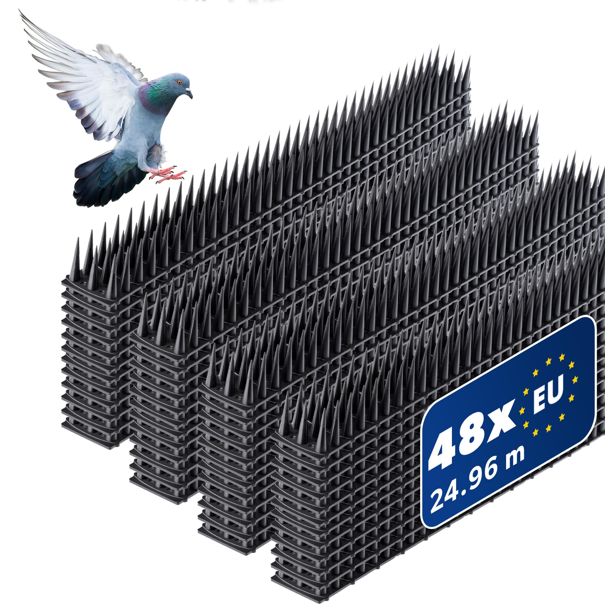 KADAX Set di 48 Dissuasori per Piccioni in Plastica, Dissuasore per Uccelli da Balcone, Scaccia Piccioni, Spuntoni per Corvi, Disabituante Anti Piccioni (48, Nero)