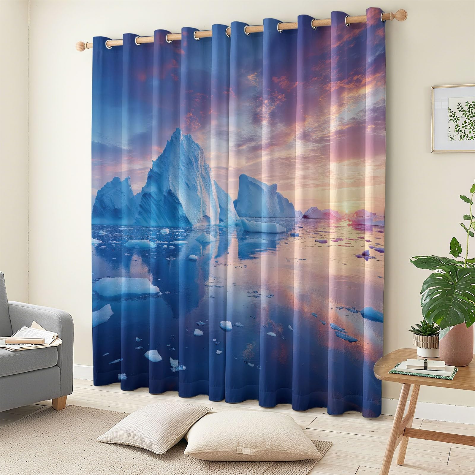 Genérico Fotografía De Paisaje Cortinas Opacas Atardecer Antártico Flotadores De Hielo,140 x 260 cm (2 Paneles), con Ojales - Tratamientos de Ventana Estampados para Dormitorio o Sala de Estar