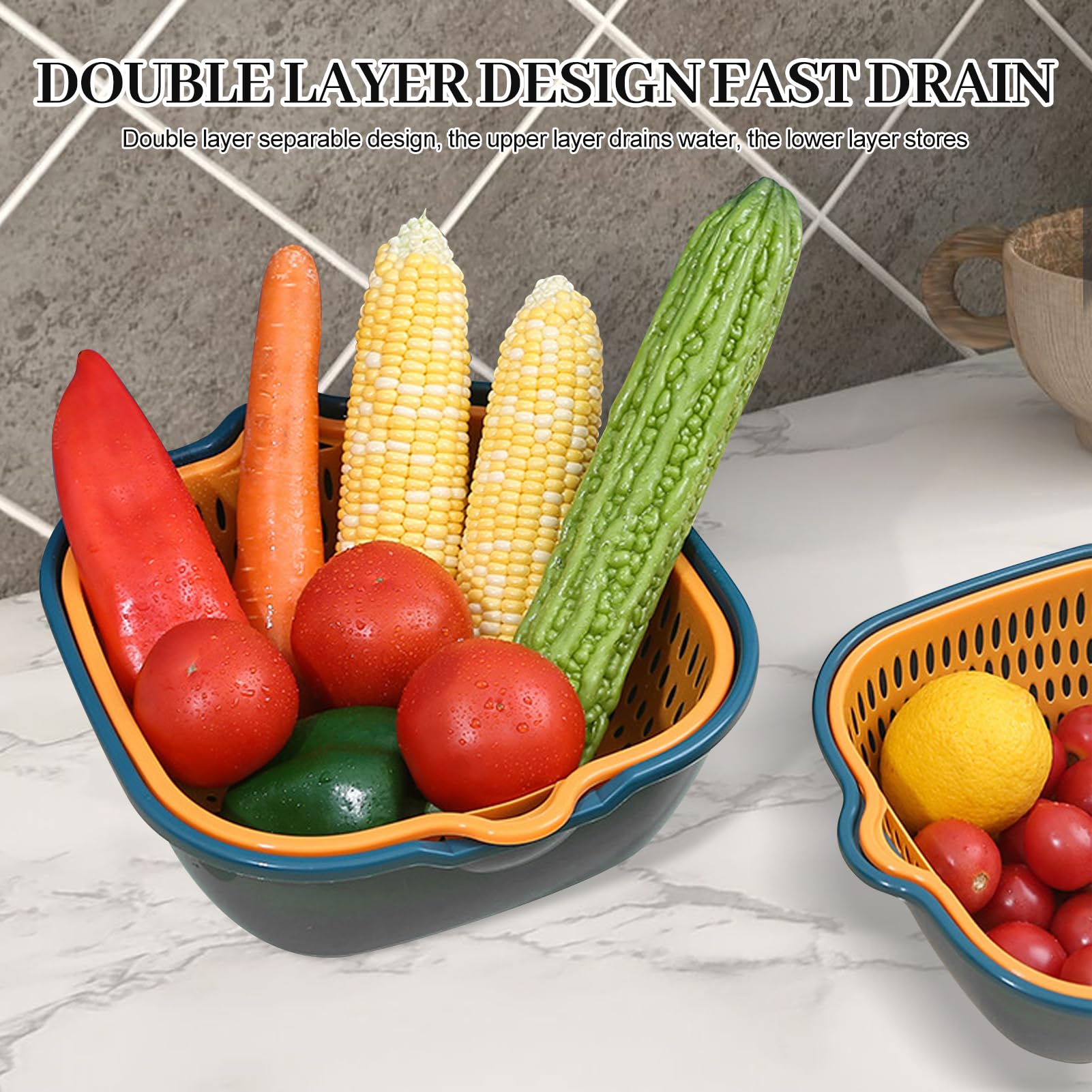 Lot De 6 Passoires De Cuisine 2 En 1 - Panier à Linge à Double Couche - Panier à Laver Les Fruits Et Passoire Pour Fruits Et Légumes