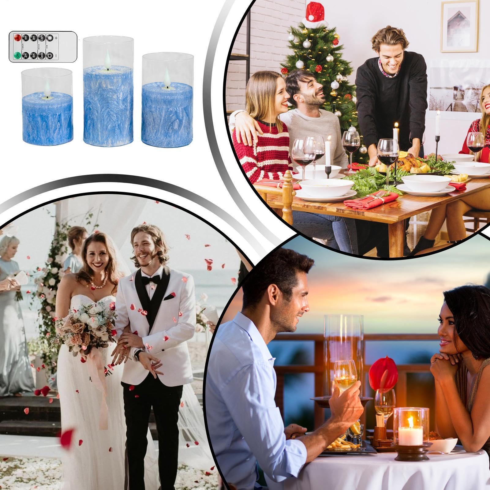 Finte 3 Pezzi Decorazione da Tavolo | senza Fiamma con Telecomando per Casa, Ufficio, Festa, Compleanno, Halloween, Natale, Matrimonio