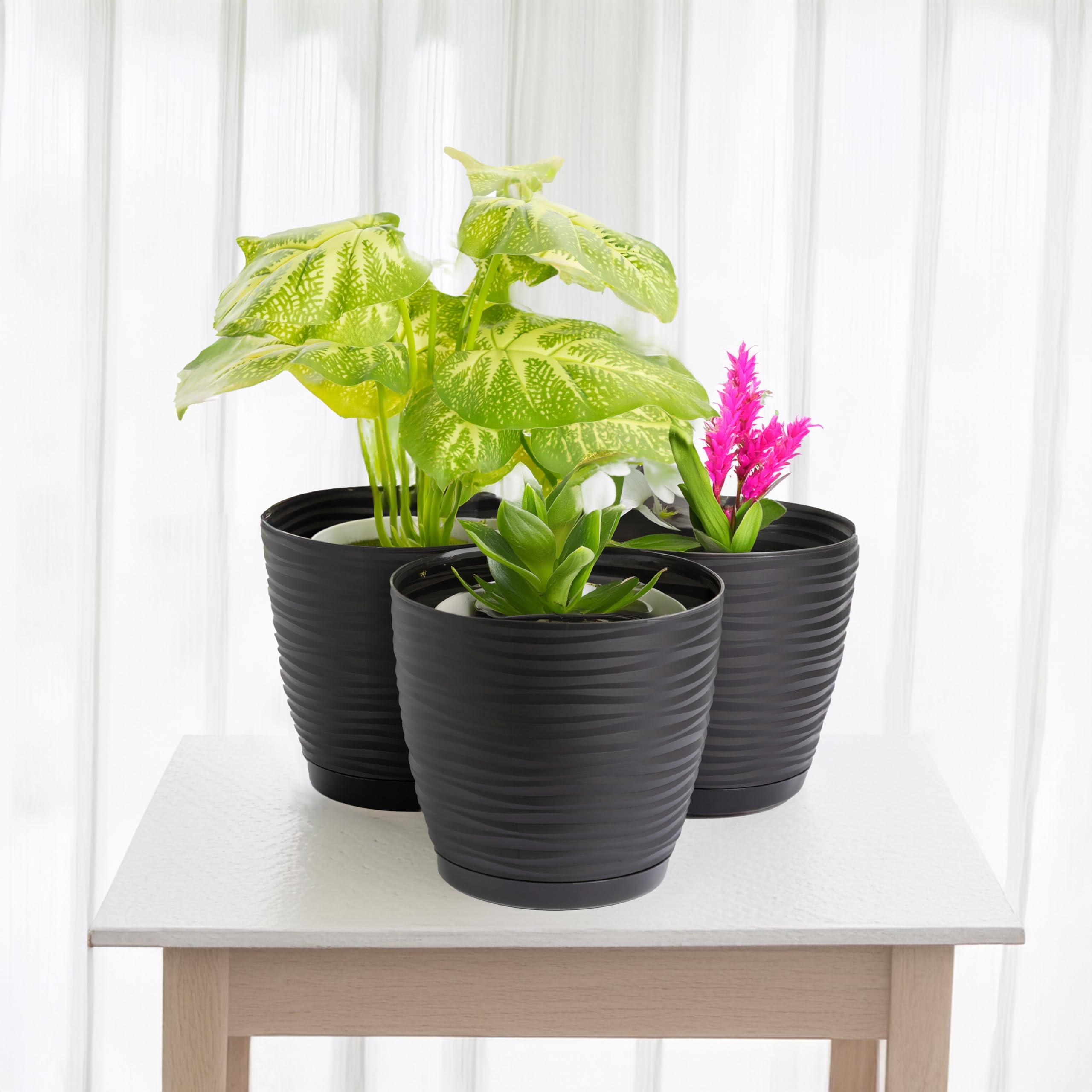 Home Garden Ornaments Wave Plant Pots Indoor, Indoor Plant Pot with 3D Effect, Drainage Holes, and Integrated Saucer - Image 3