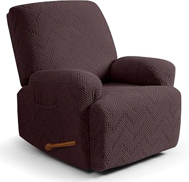 Ruaozz Recliner Sofa Covers Recliner Chair Covers Recliner Covers for Reclining Chair with Pockets Washable Furniture Protector with Elastic Bottom 1 Seater, Dark Coffee
